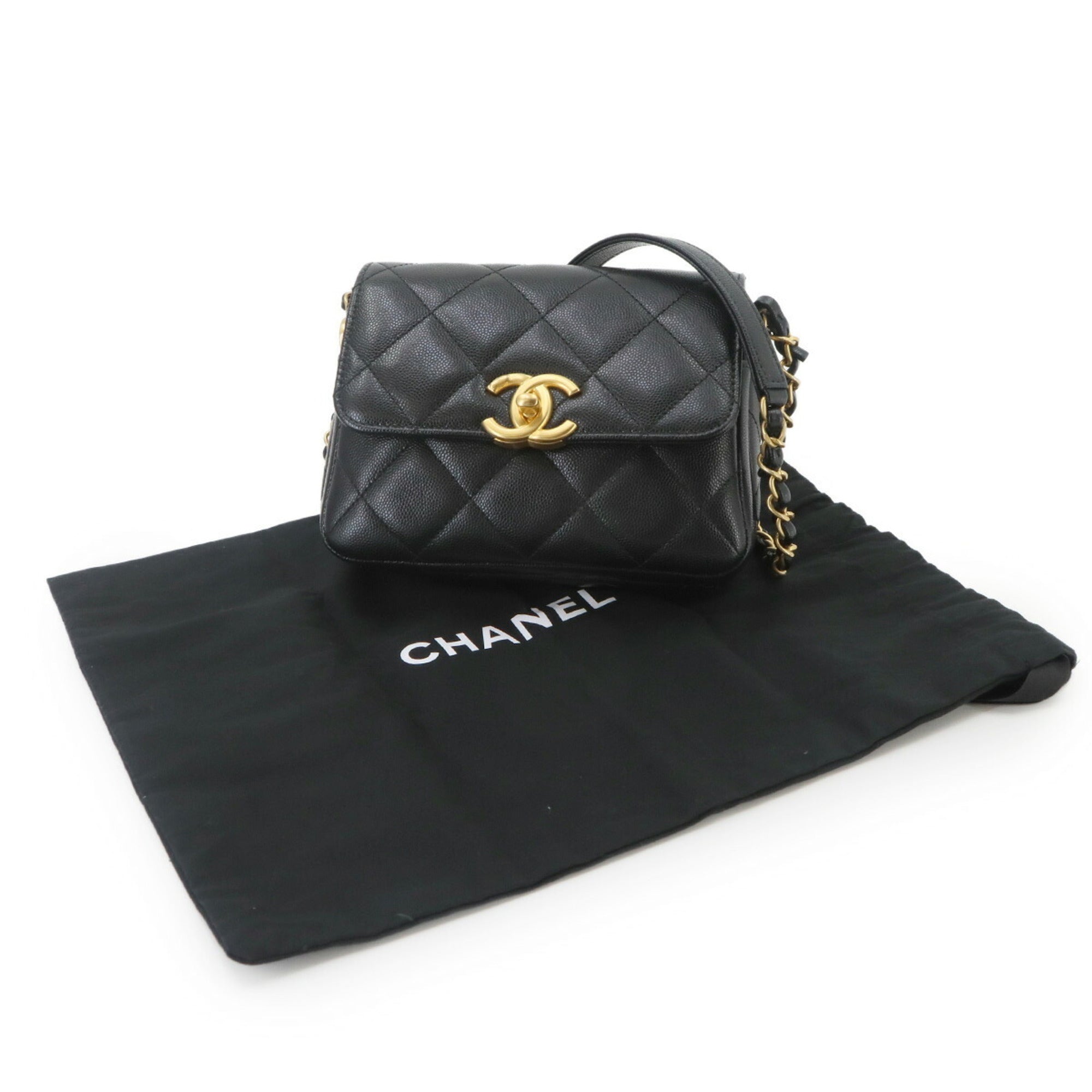 Chanel Matelasse Black Grained Calfskin Handbag Shoulder Bag (Pre-Owned)
