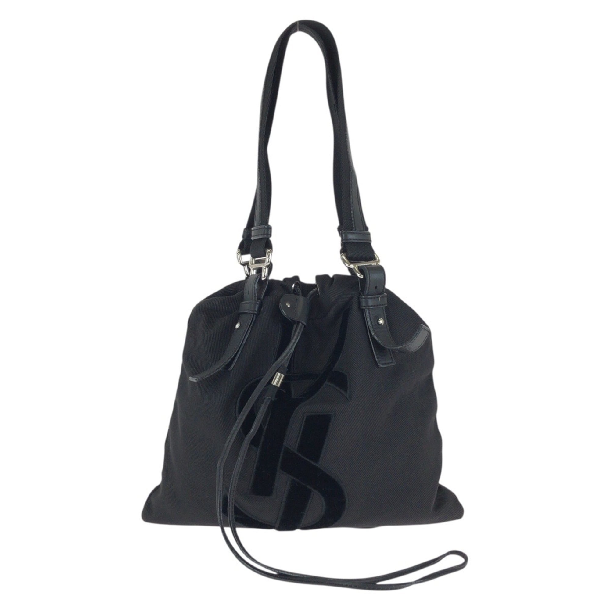 Yves Saint Laurent Black Canvas Leather Shoulder Bag Tote Bag (Pre-Owned)