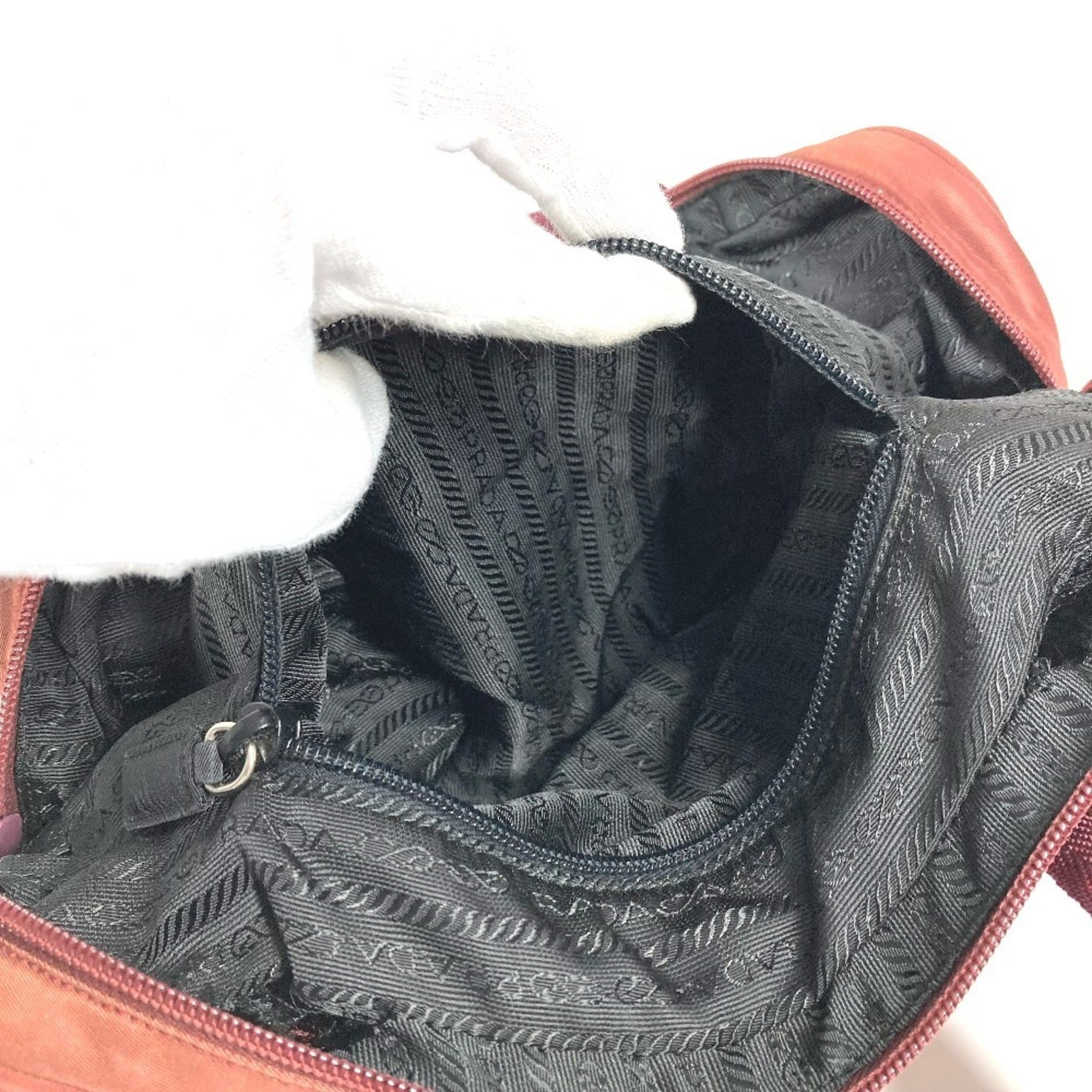 Prada Red Color Nylon Boston Bag Shoulder Bag Tote Bag (Pre-Owned)