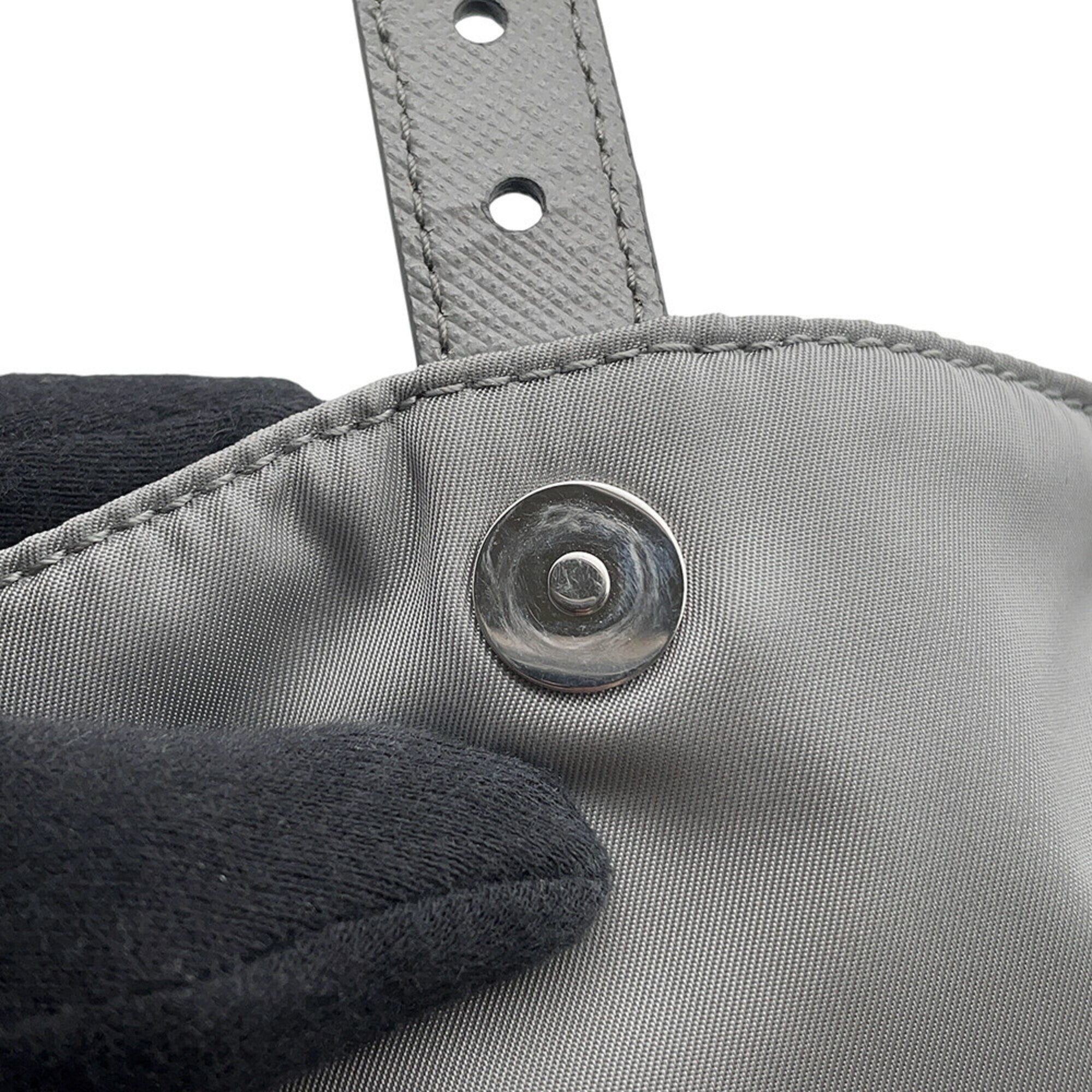 Prada Gray Nylon Leather Handbag (Pre-Owned)
