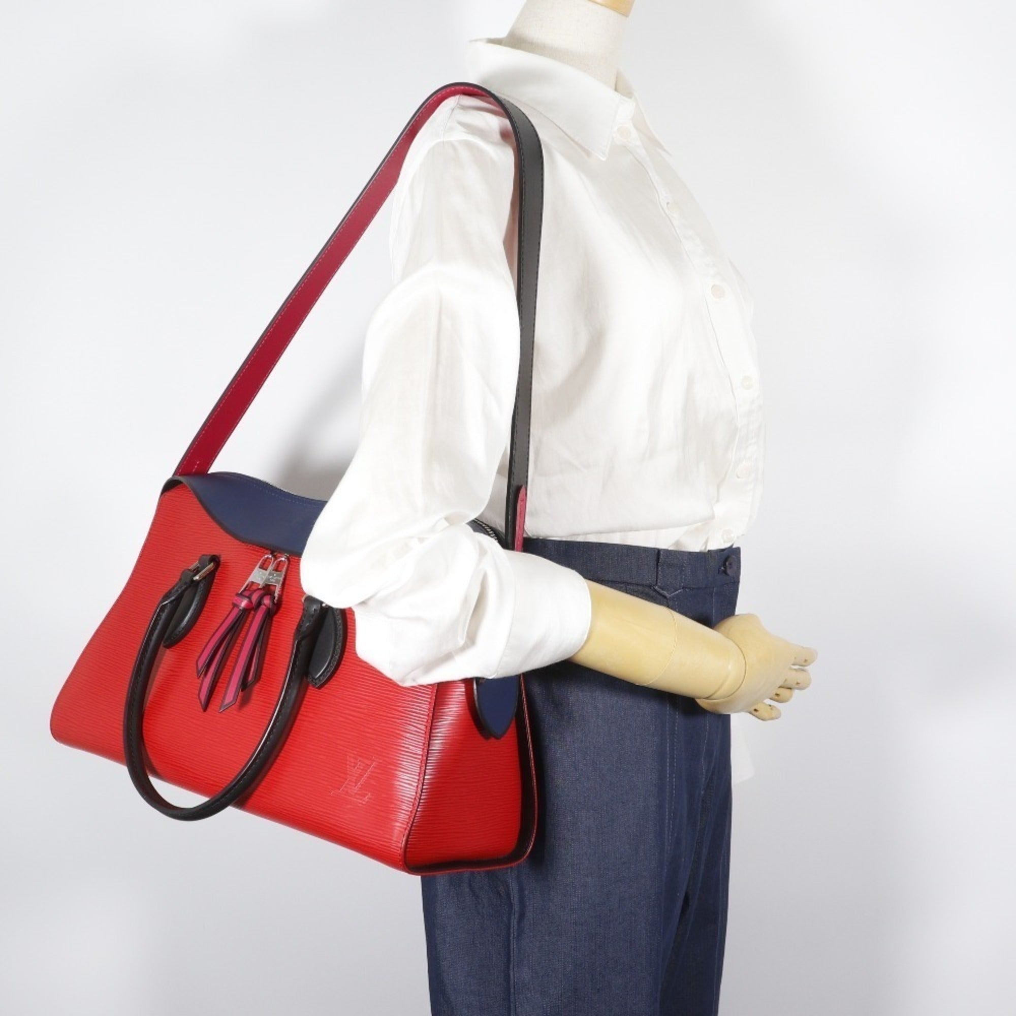Louis Vuitton Navy Red Color Epi Leather Handbag Tote Bag (Pre-Owned)