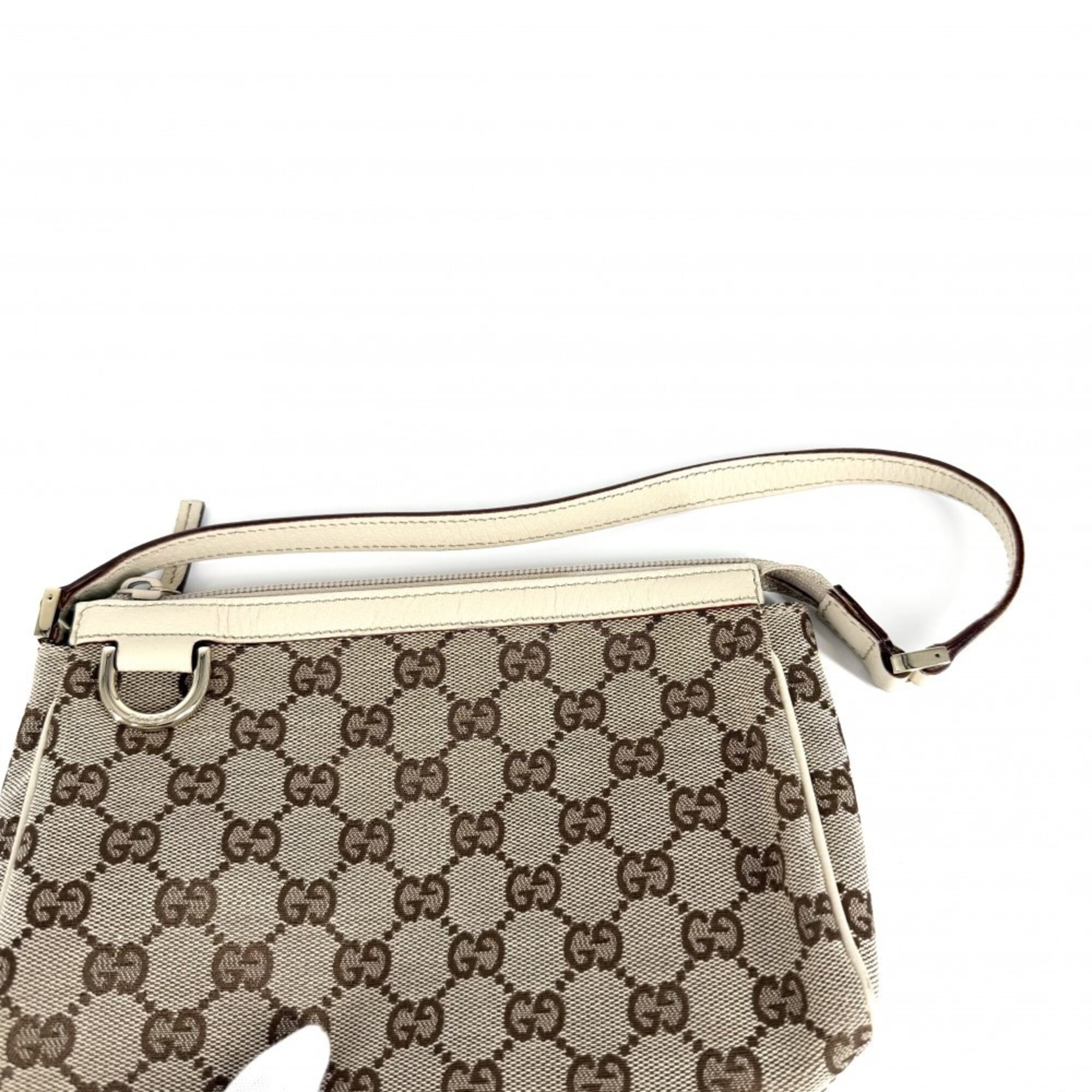 Gucci Abbey Beige Gg Canvas Leather Handbag (Pre-Owned)