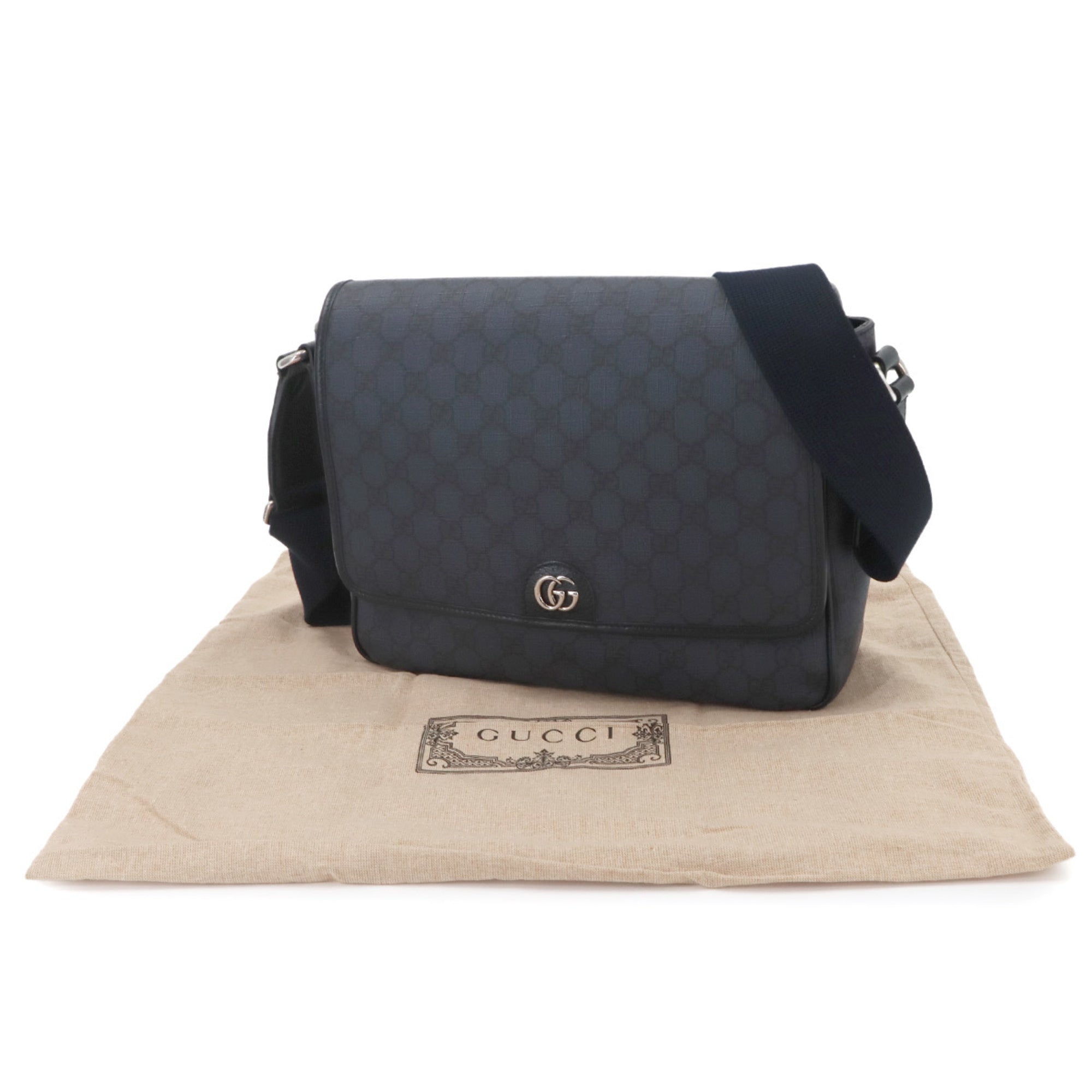 Gucci Navy Gg Supreme Leather Handbag Messenger Bag Shoulder Bag (Pre-Owned)