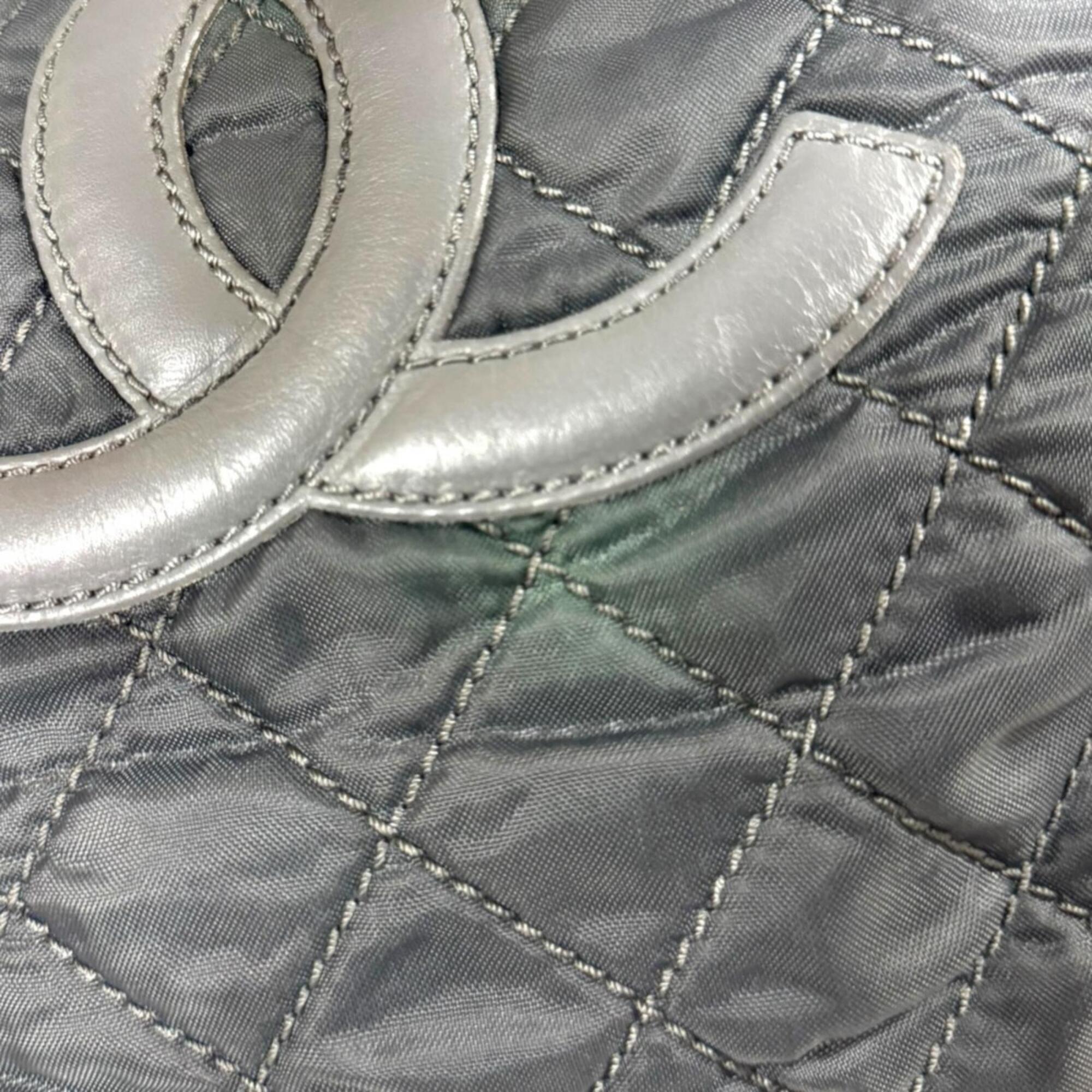 Chanel Gray Nylon Leather Tote Bag (Pre-Owned)