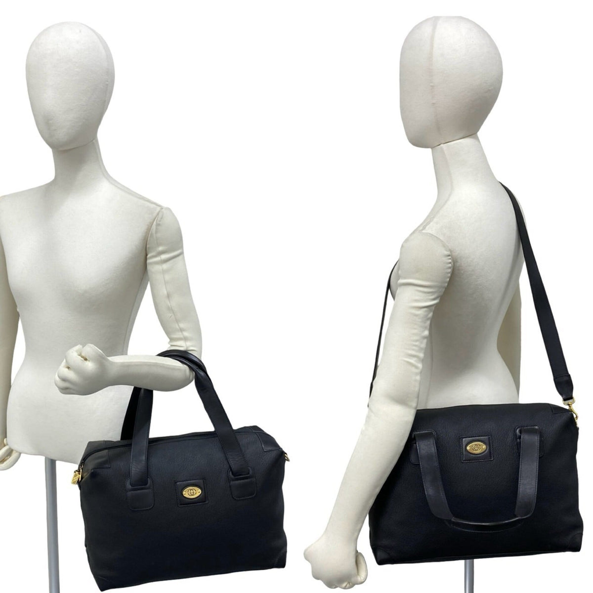 Gucci Black Leather Boston Bag Handbag Shoulder Bag (Pre-Owned)