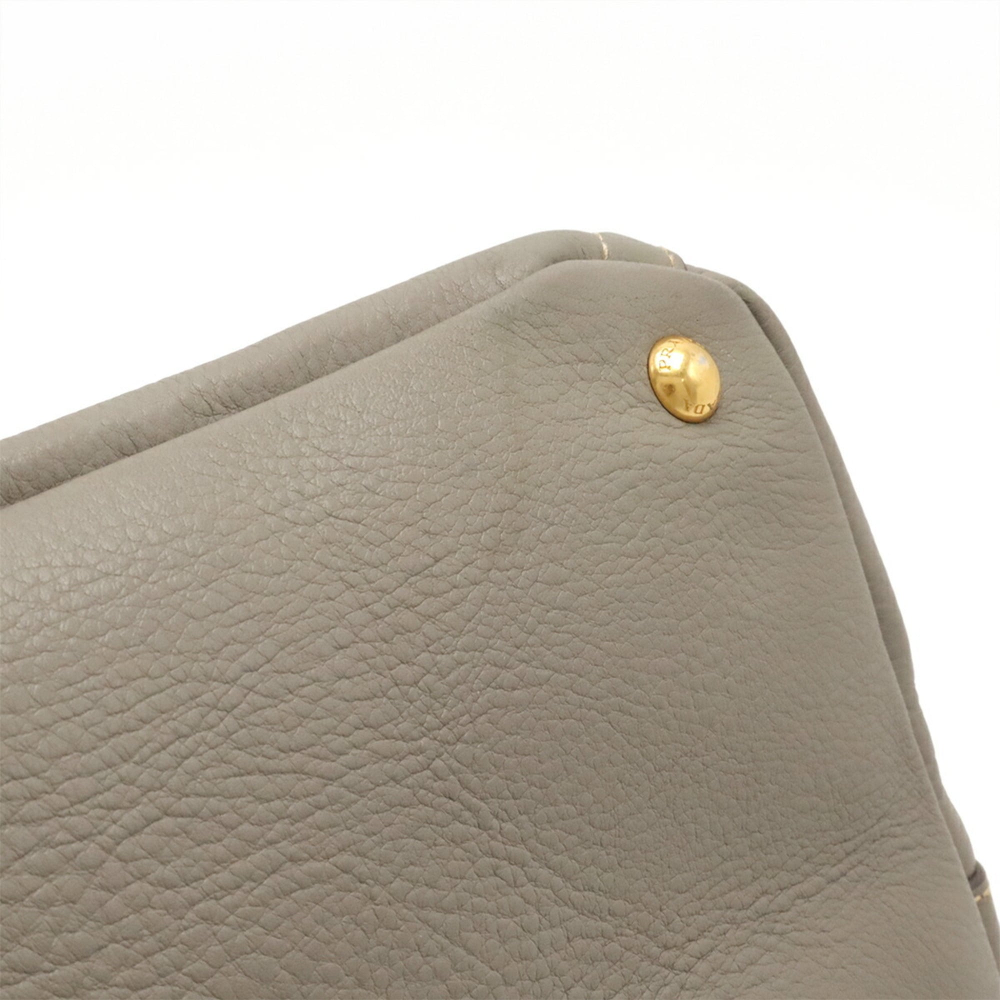 Prada Canapa Gray Leather Handbag Tote Bag (Pre-Owned)
