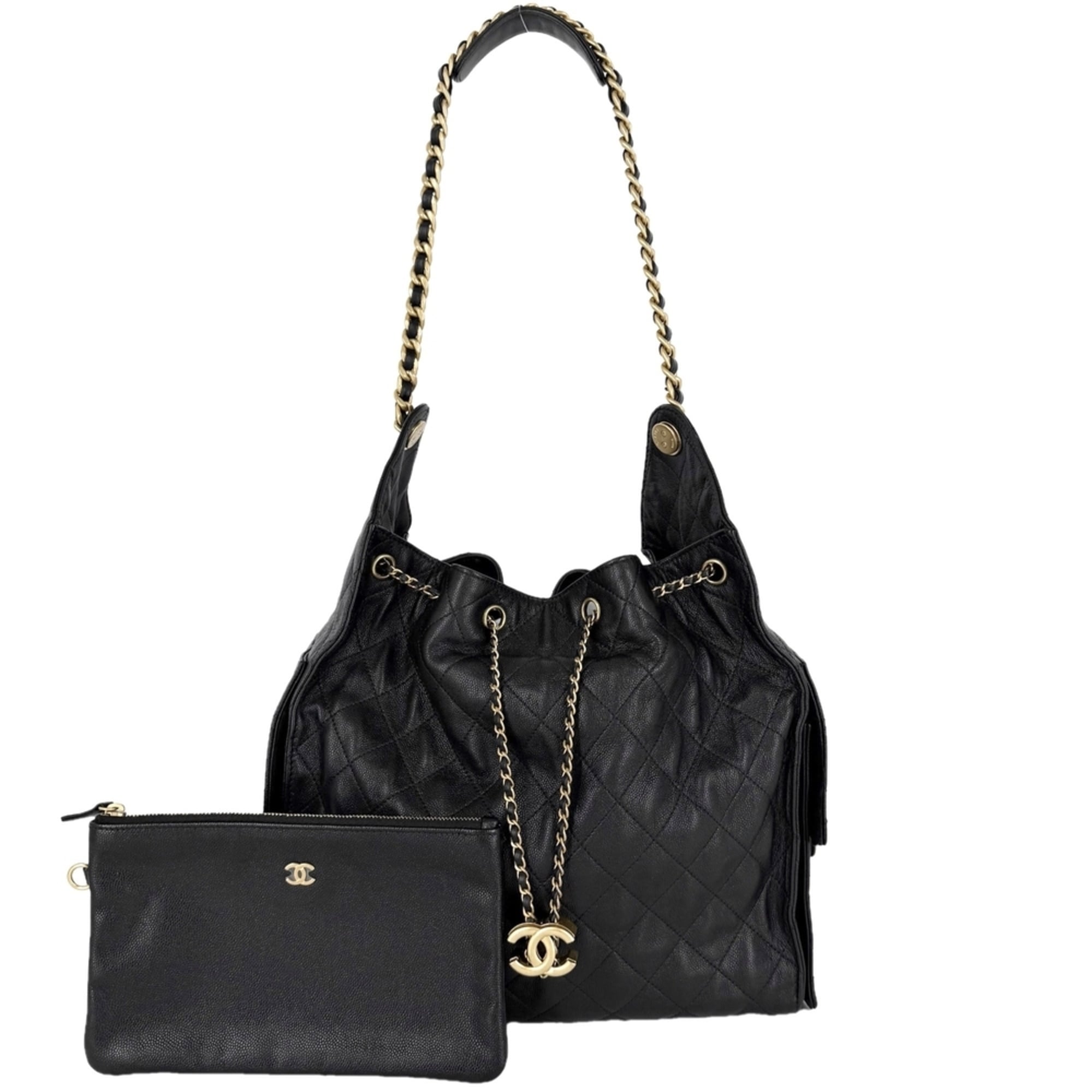Chanel Black White Leather Pouch Shoulder Bag (Pre-Owned)