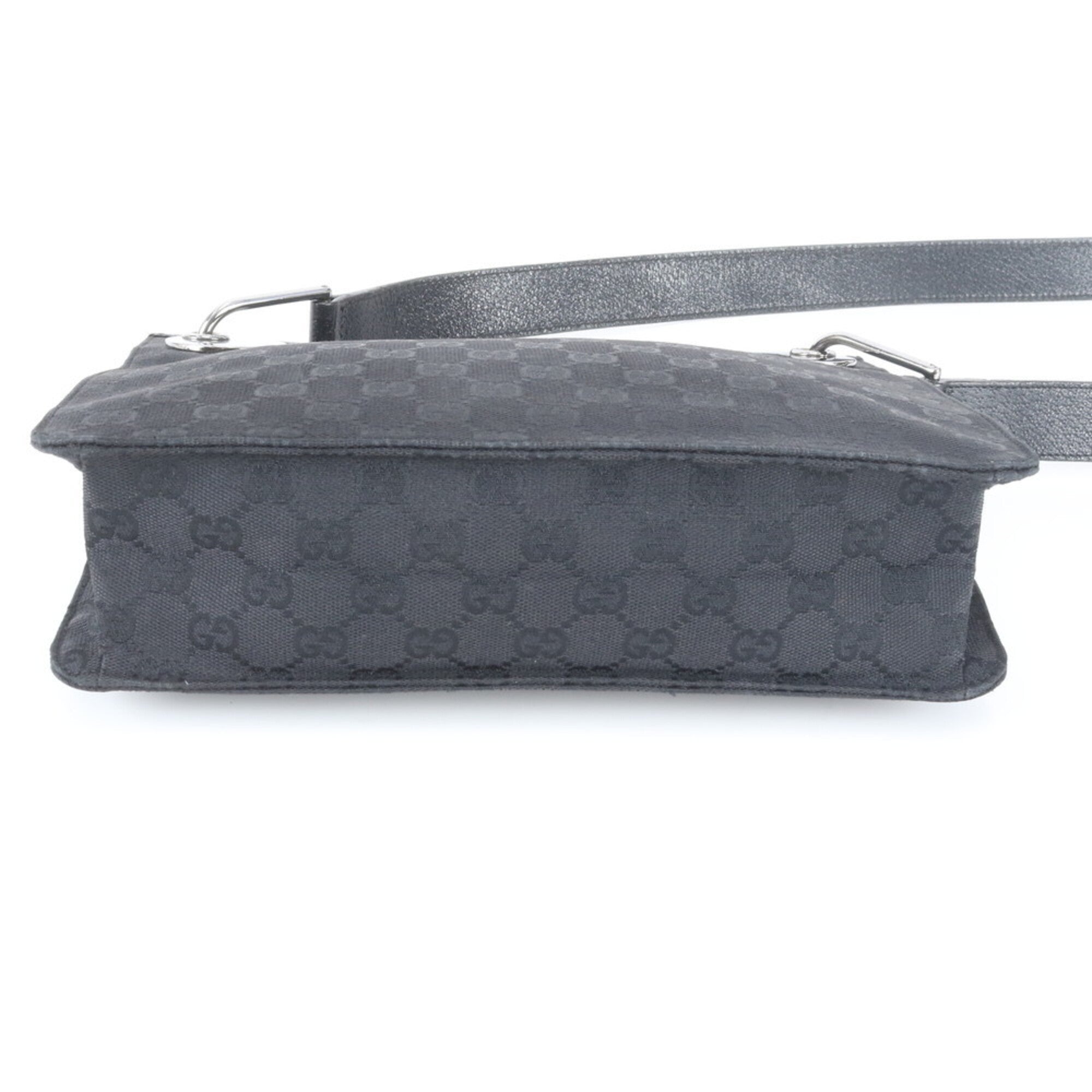 Gucci Black Leather Canvas Handbag Shoulder Bag (Pre-Owned)