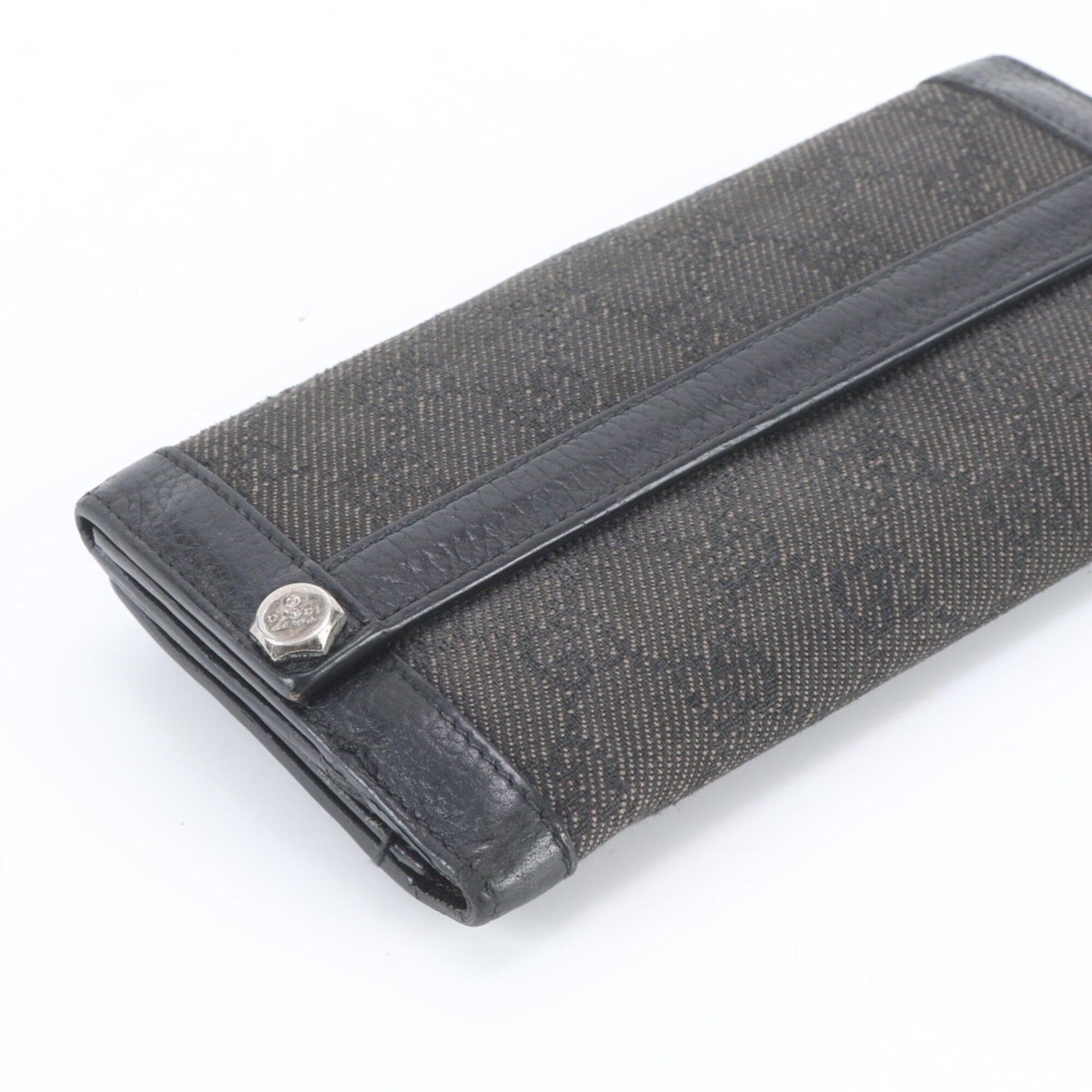 Gucci Black Leather Canvas Long Wallet (Bi-Fold) (Pre-Owned)