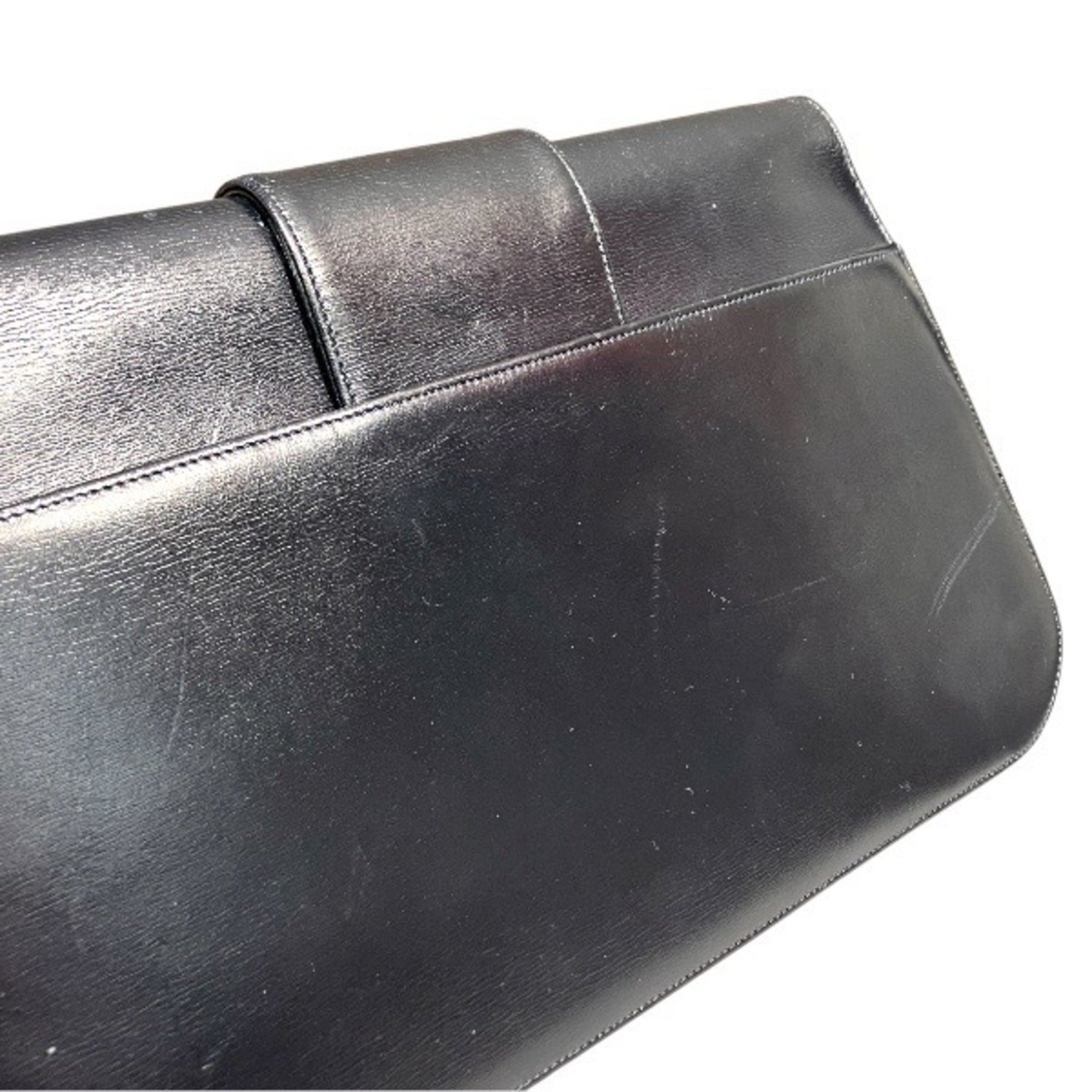 Cartier Sapphire Line Black Leather Handbag Shoulder Bag (Pre-Owned)