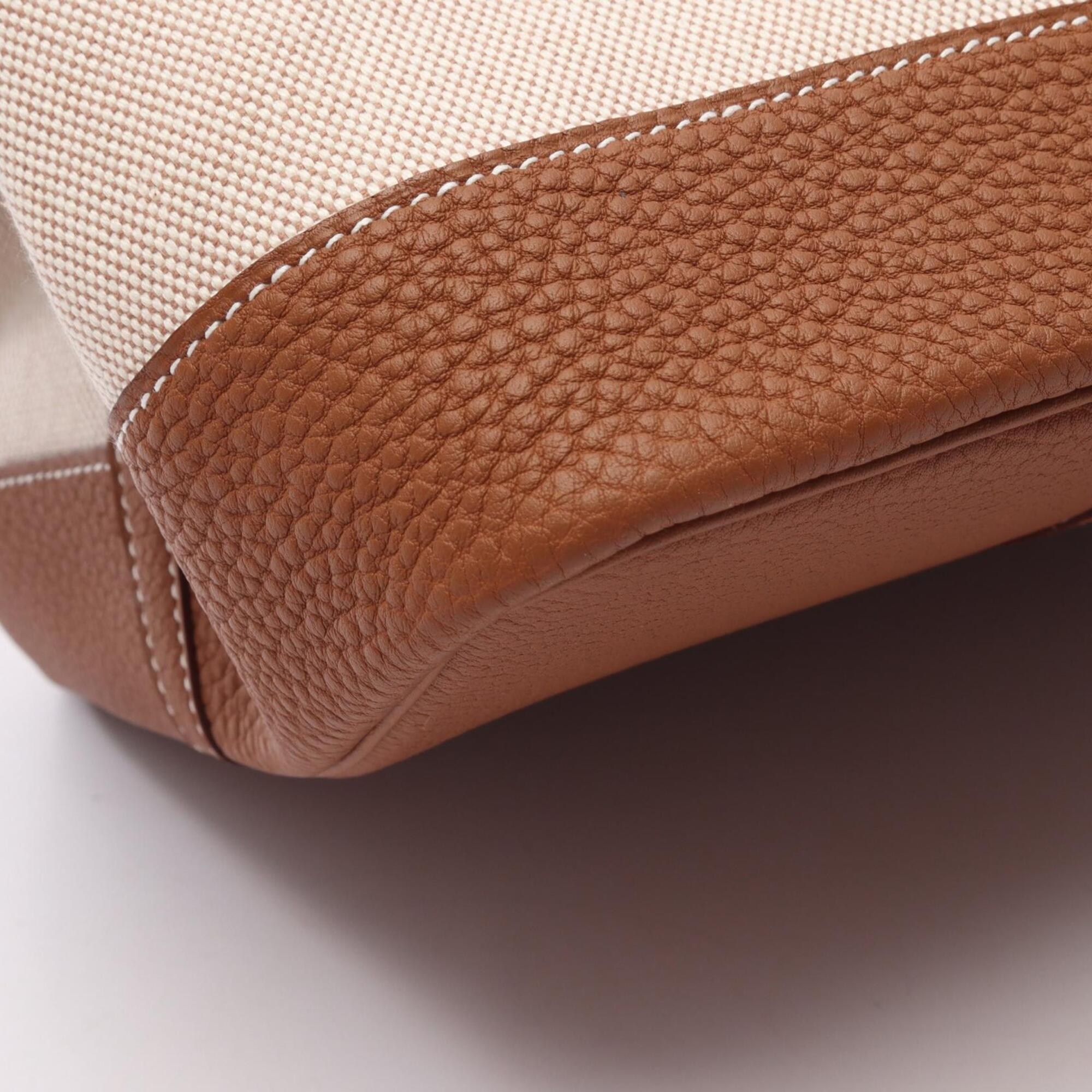 Hermes Brown Ecru Gold Ivory Toile H Canvas Leather Negonda Leather Handbag Tote Bag (Pre-Owned)