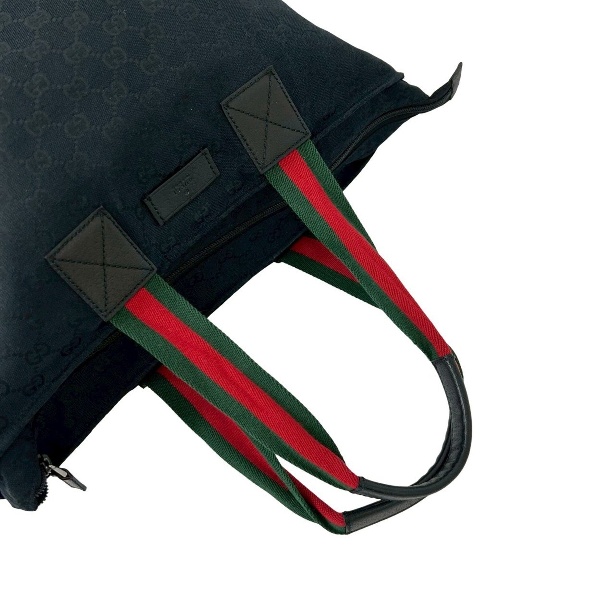 Gucci Black Green Red Color Canvas Leather Handbag Tote Bag (Pre-Owned)