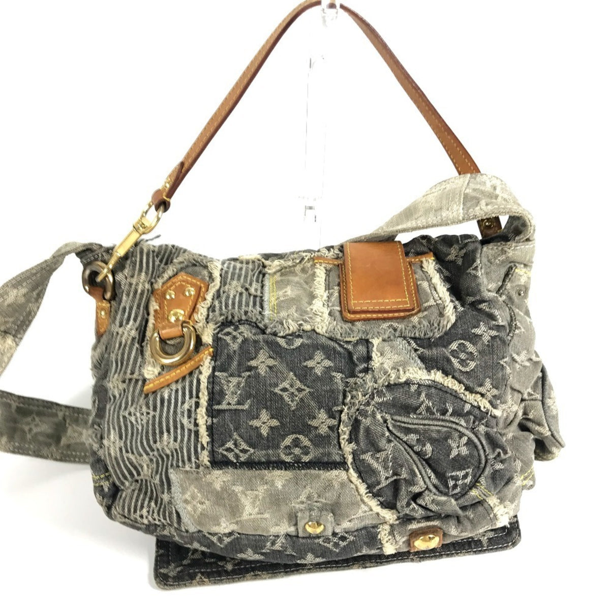Louis Vuitton Black Gray Monogram Denim Shoulder Bag (Pre-Owned)