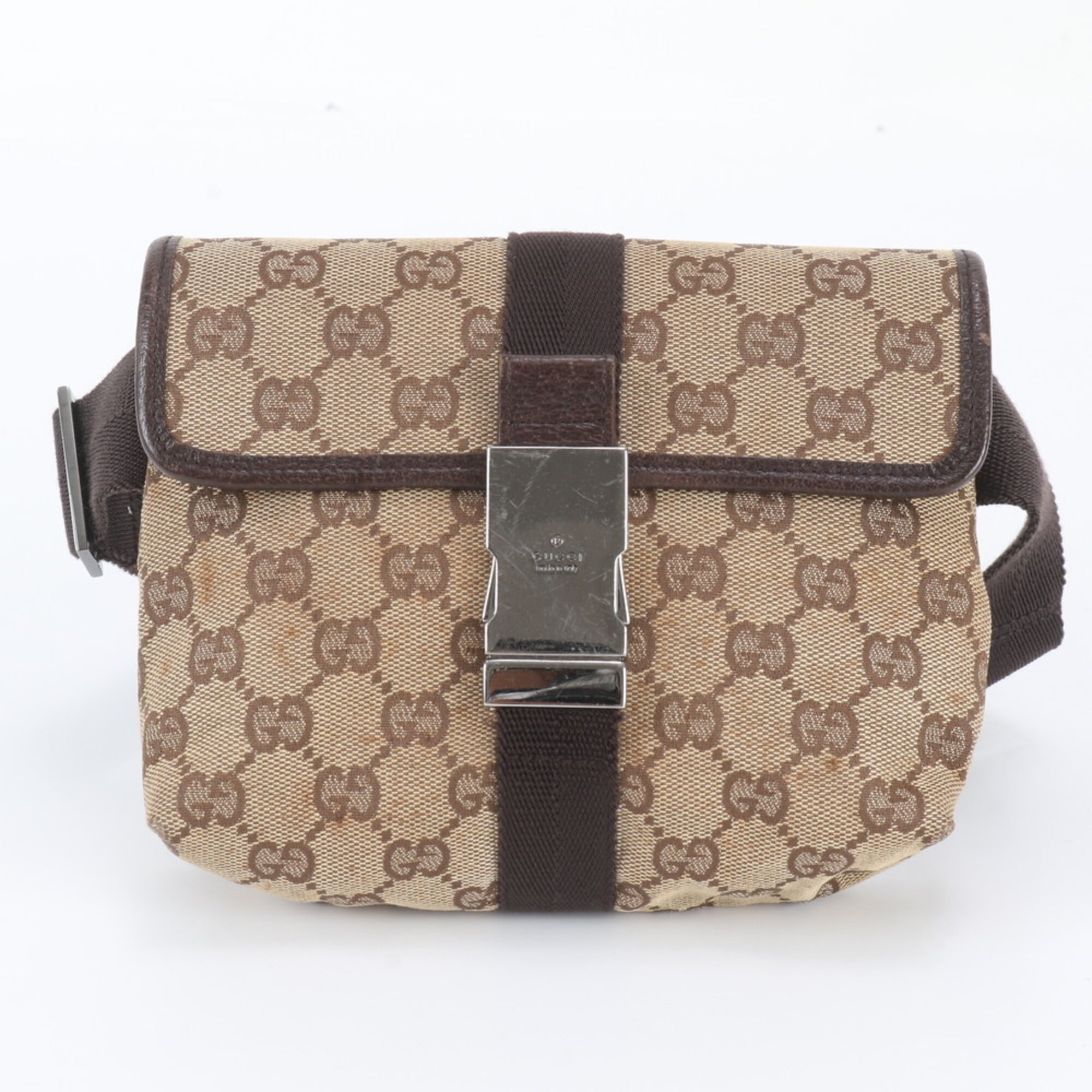 Gucci Brown Leather Canvas Pouch Shoulder Bag Sling Bag (Pre-Owned)