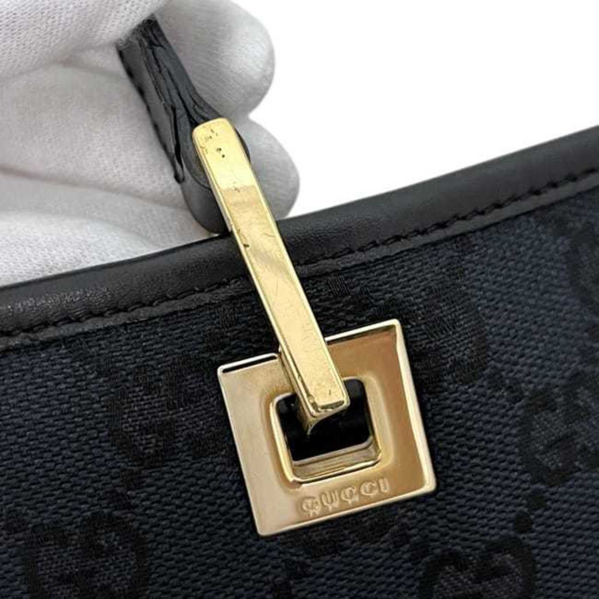 Gucci Black Gg Canvas Leather Tote Bag (Pre-Owned)