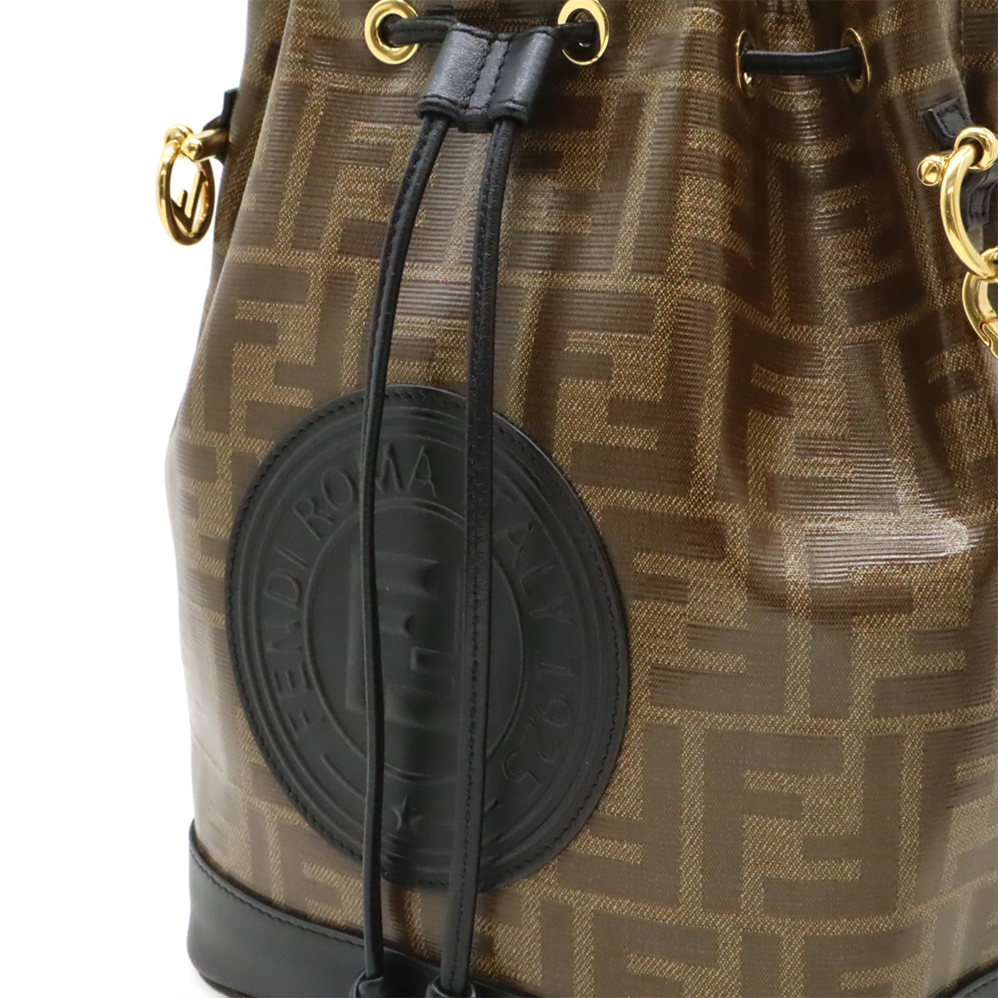 Fendi Zucca Beige Black Brown Coated Canvas Leather Handbag Shoulder Bag (Pre-Owned)