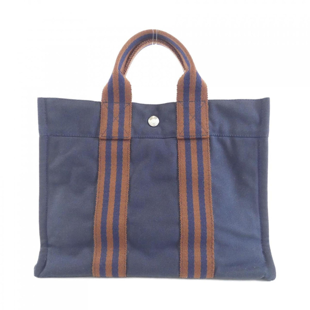 Hermes Brown Navy Canvas Handbag (Pre-Owned)
