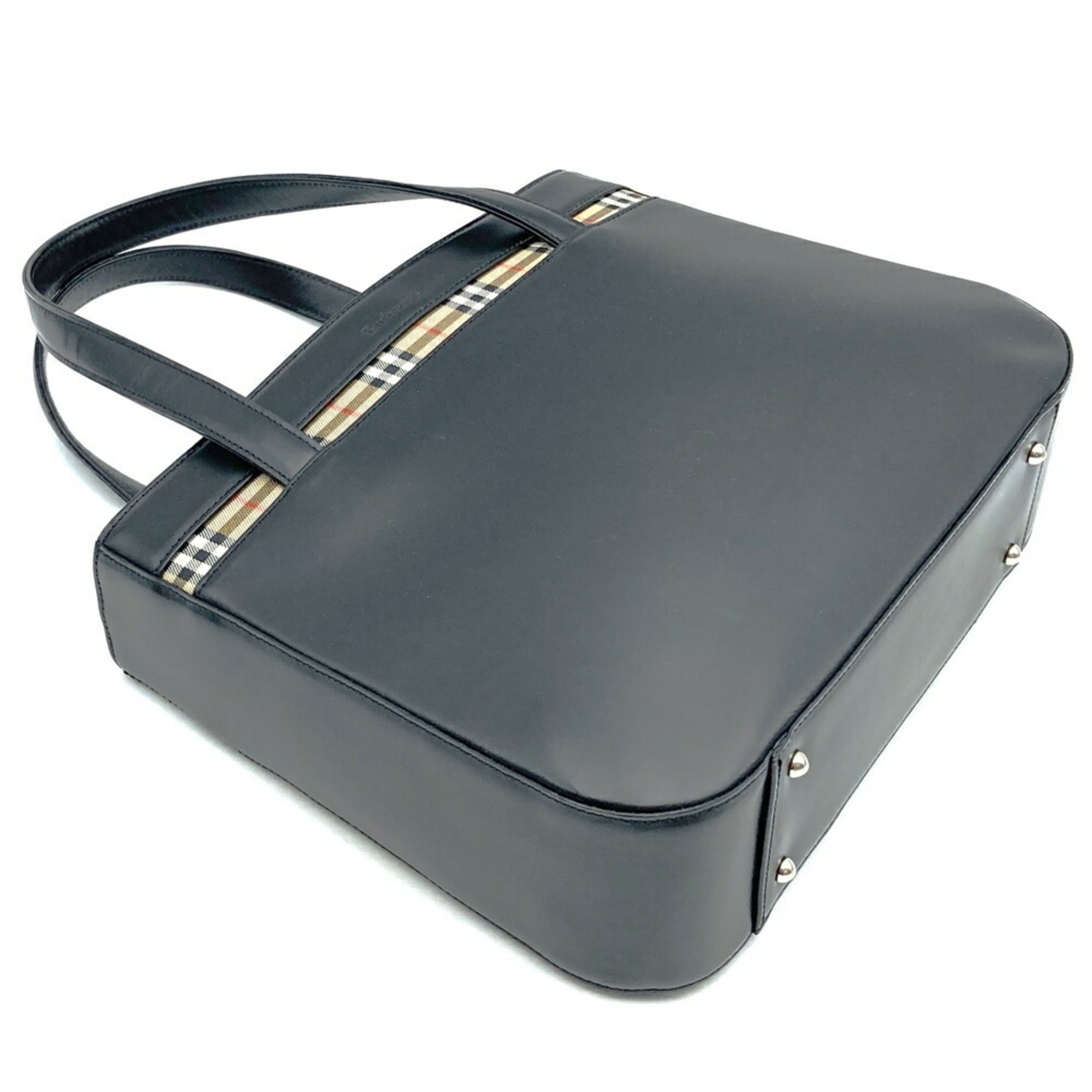 Burberry Black Leather Handbag Tote Bag (Pre-Owned)