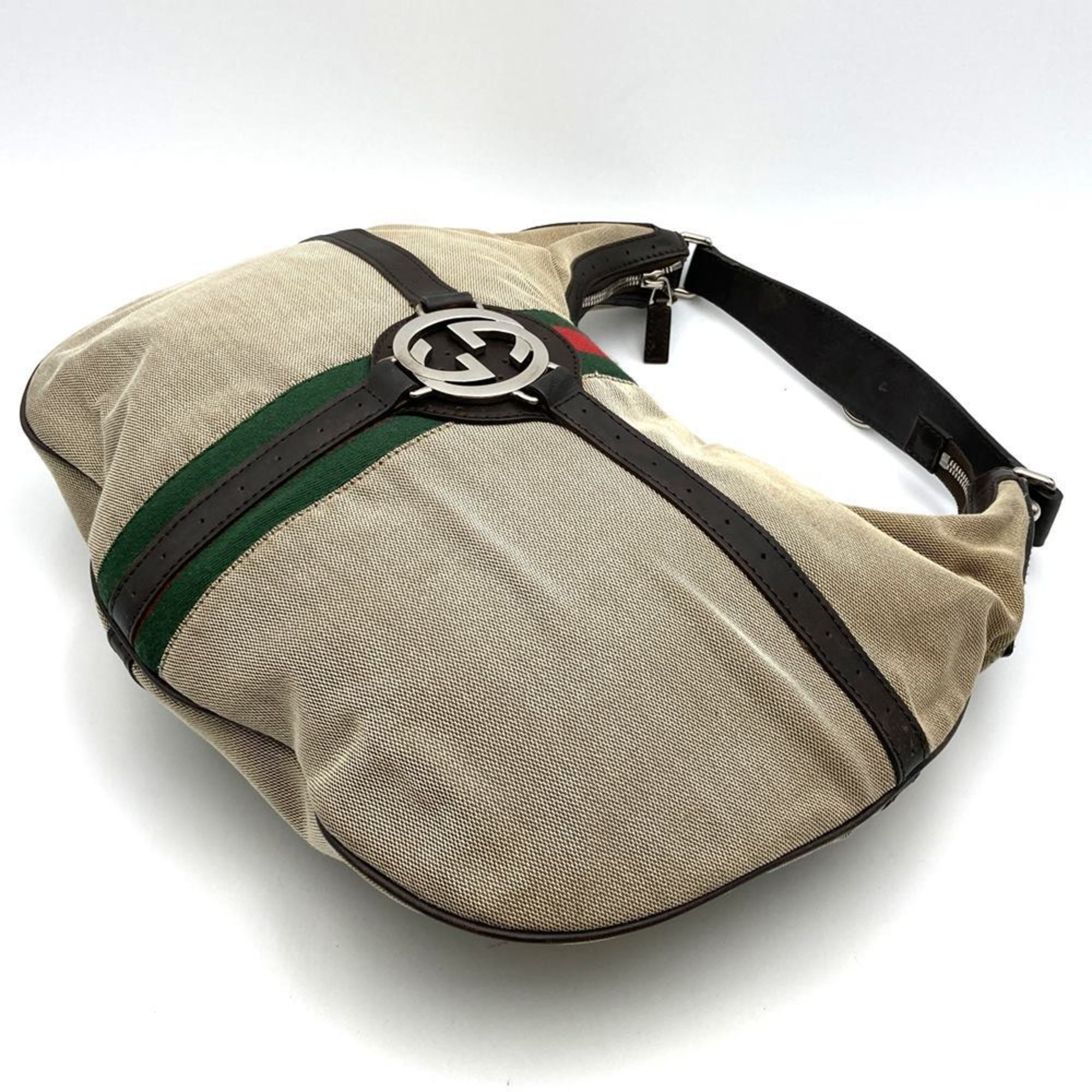 Gucci Beige Canvas Leather Handbag Shoulder Bag (Pre-Owned)