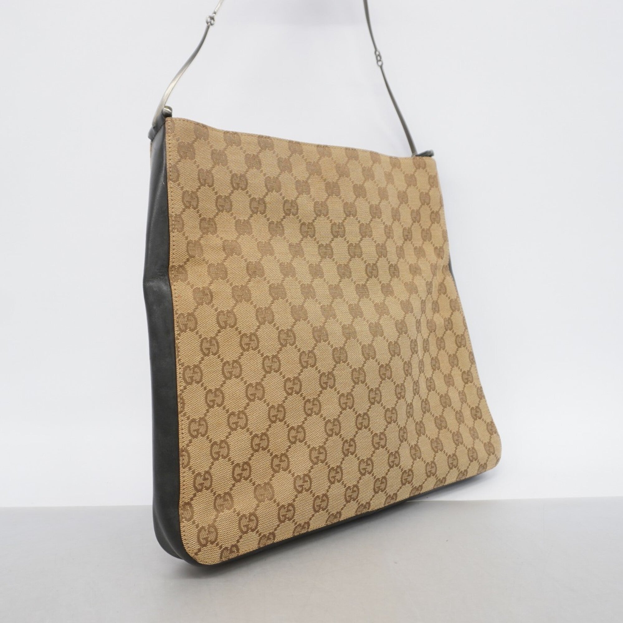 Gucci Black Brown Canvas Shoulder Bag (Pre-Owned)