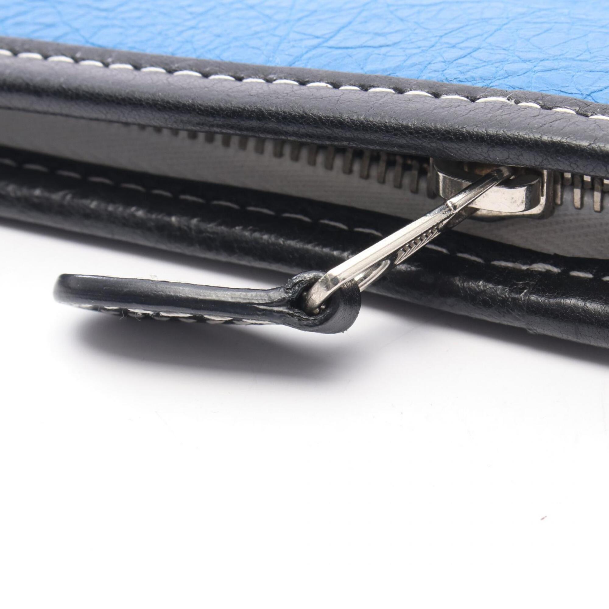 Balenciaga Black Blue White Leather Clutch Bag Handbag (Pre-Owned)