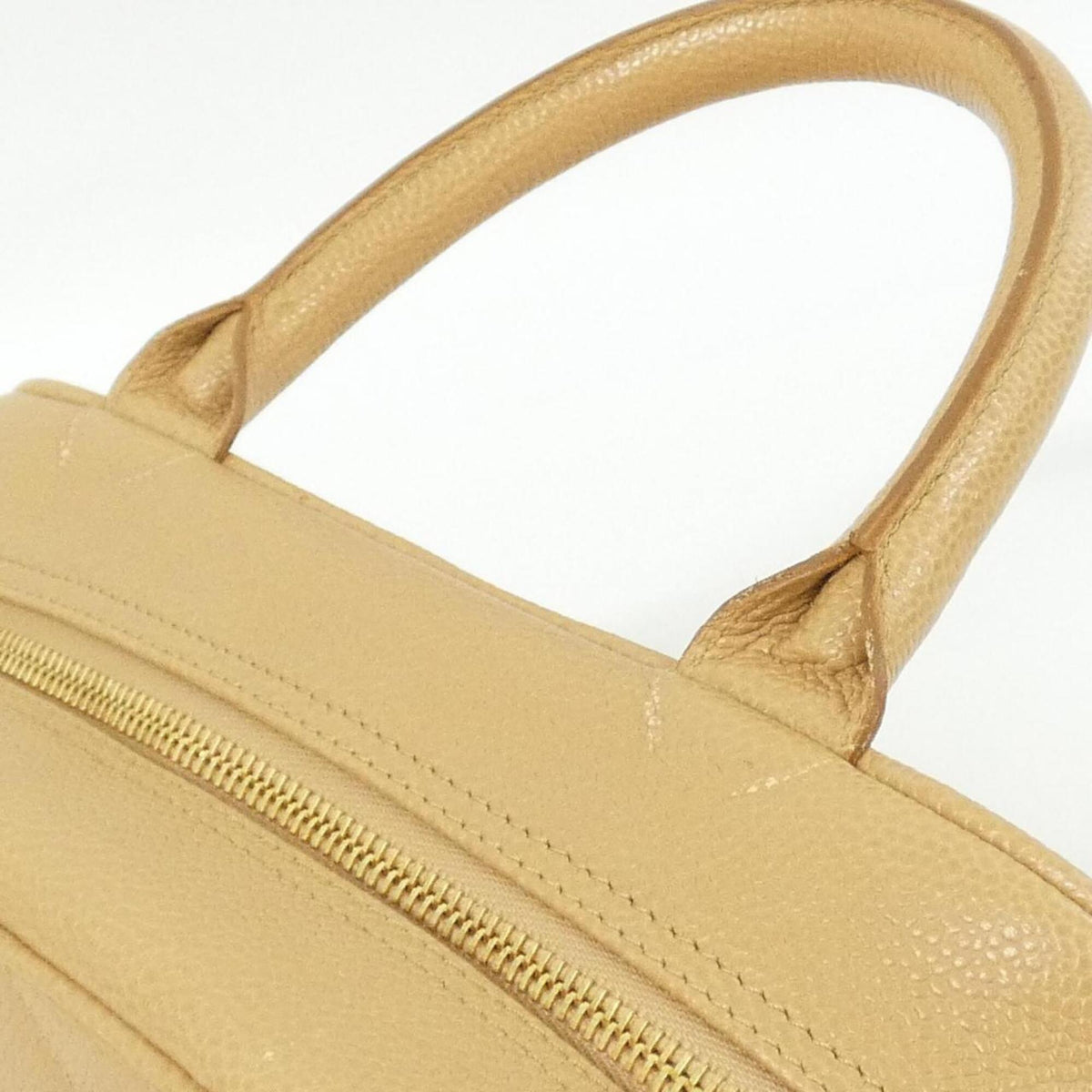 Chanel Beige Grained Calfskin Boston Bag Handbag (Pre-Owned)