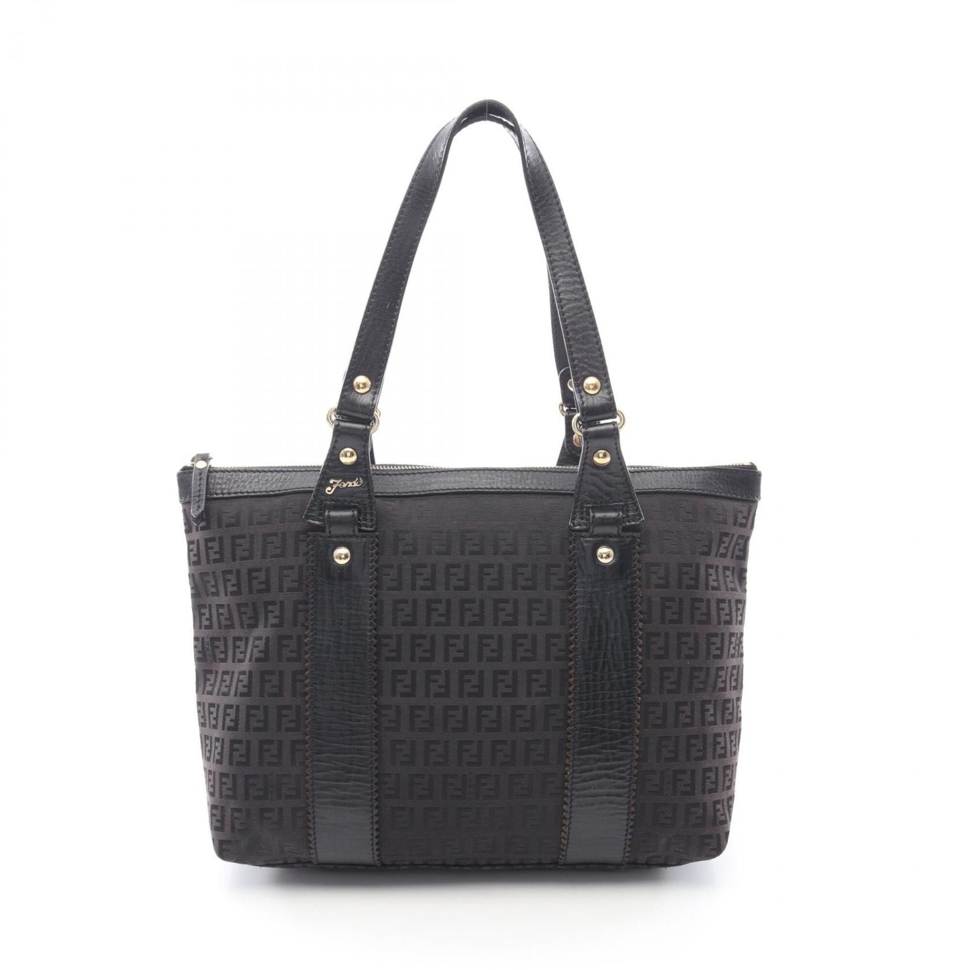 Fendi Black Brown Canvas Leather Handbag Tote Bag (Pre-Owned)