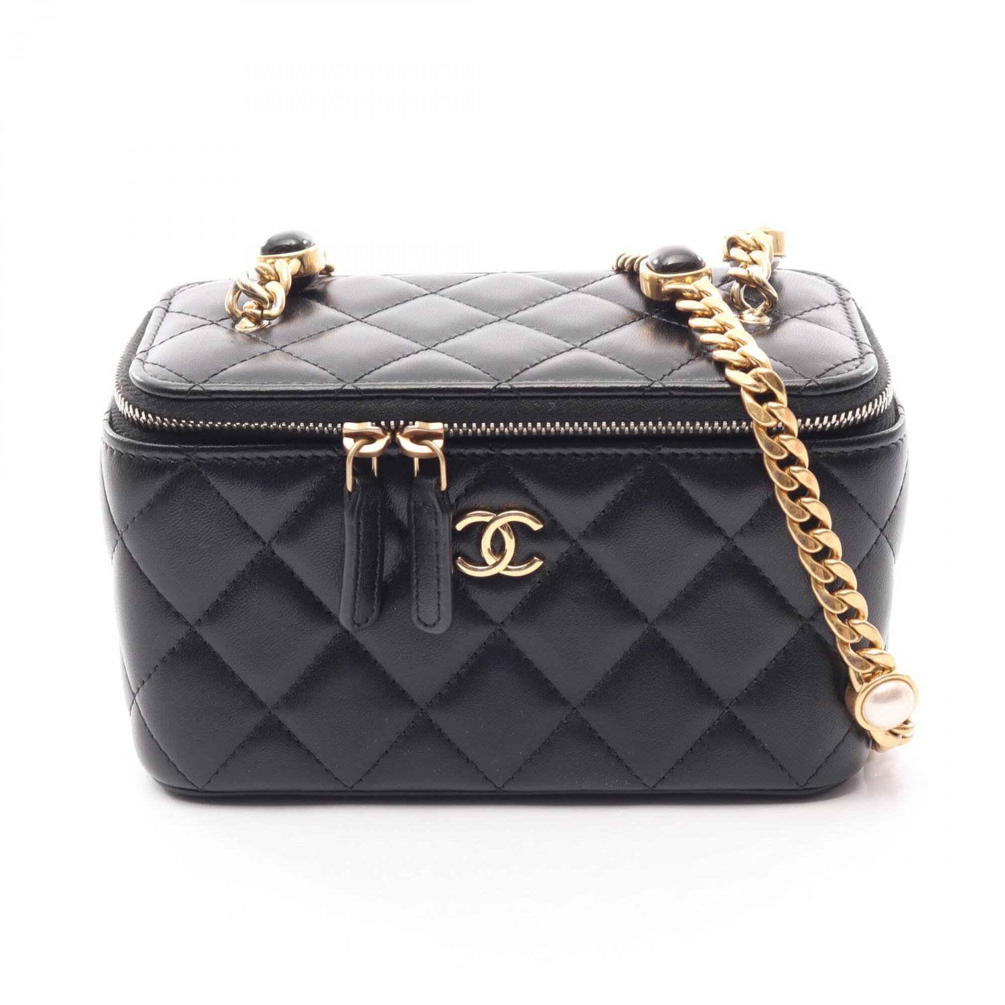Chanel Black Leather Handbag Shoulder Bag Vanity Bag (Pre-Owned)
