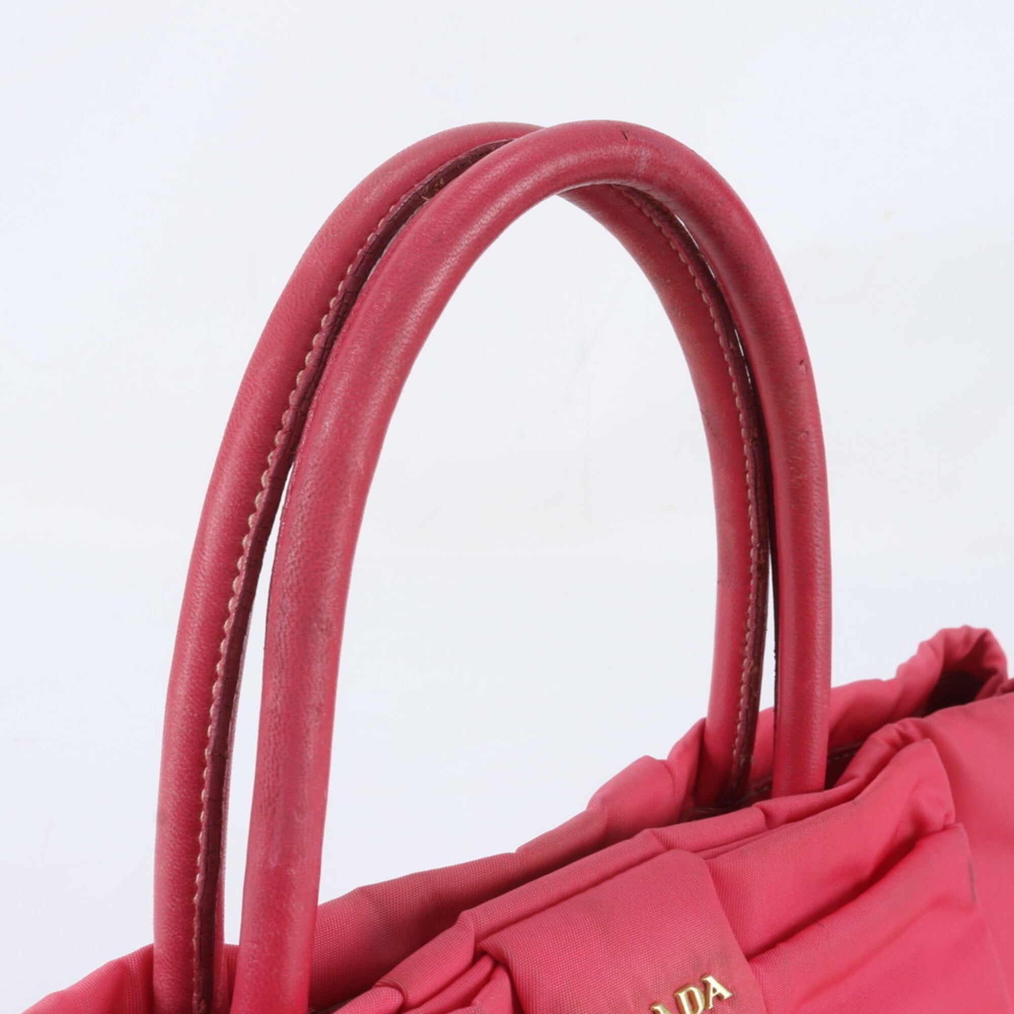 Prada Pink Nylon Leather Handbag Tote Bag (Pre-Owned)