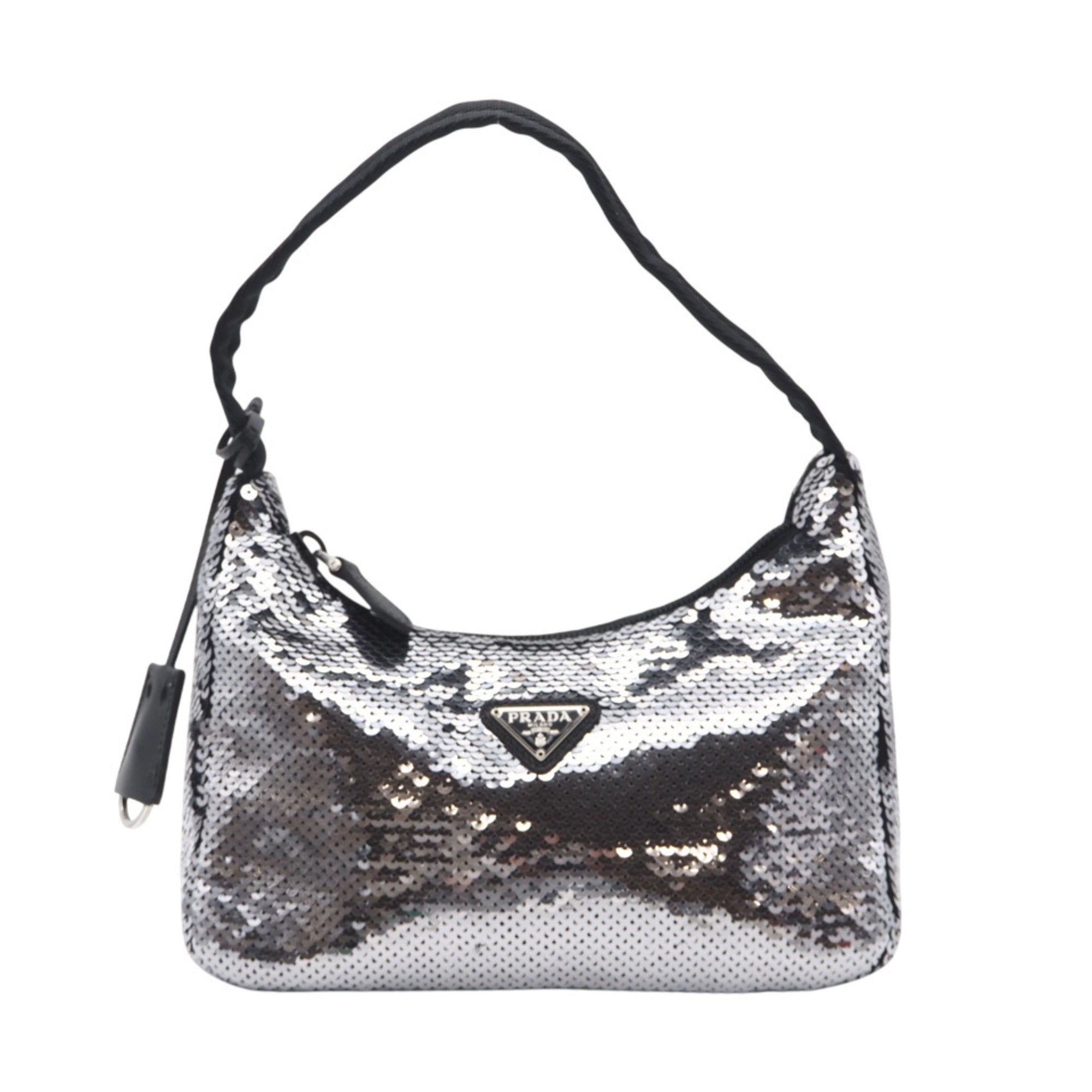 Prada Black Silver Nylon Spangles Handbag (Pre-Owned)
