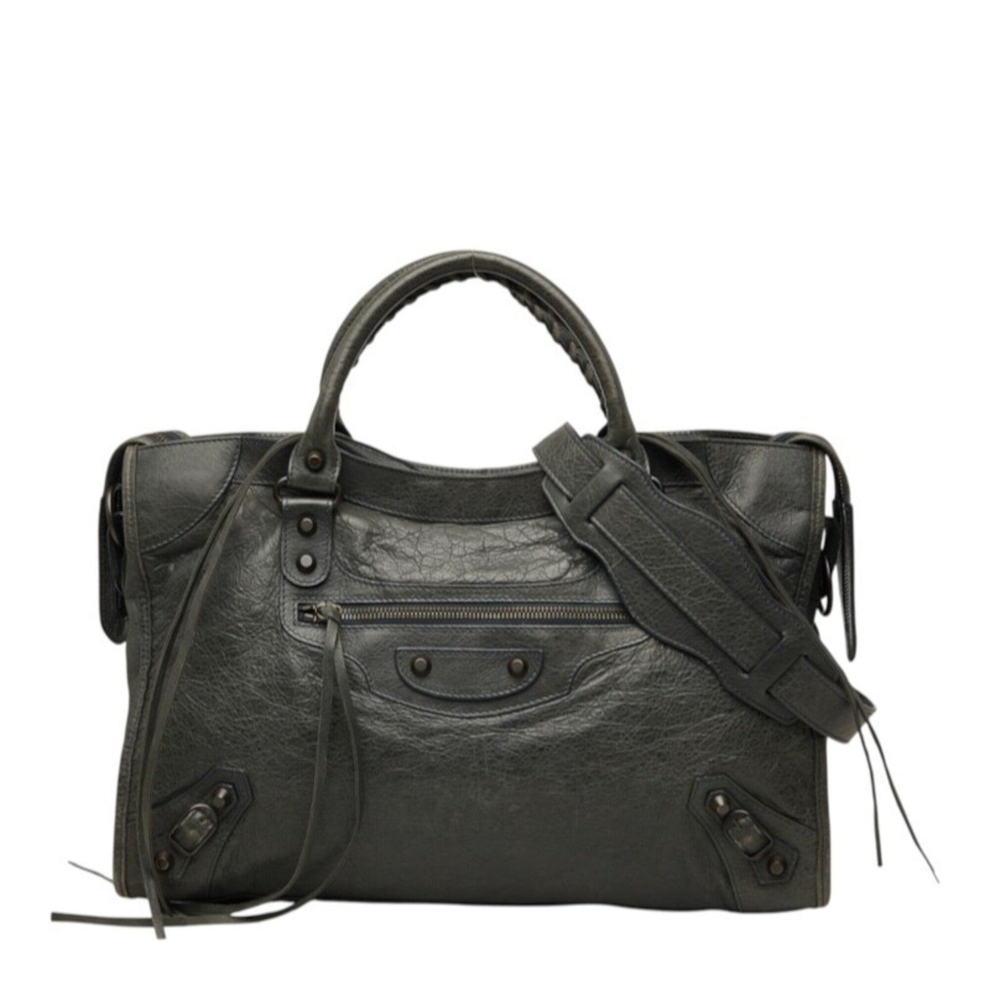 Balenciaga Green Leather Handbag Shoulder Bag (Pre-Owned)