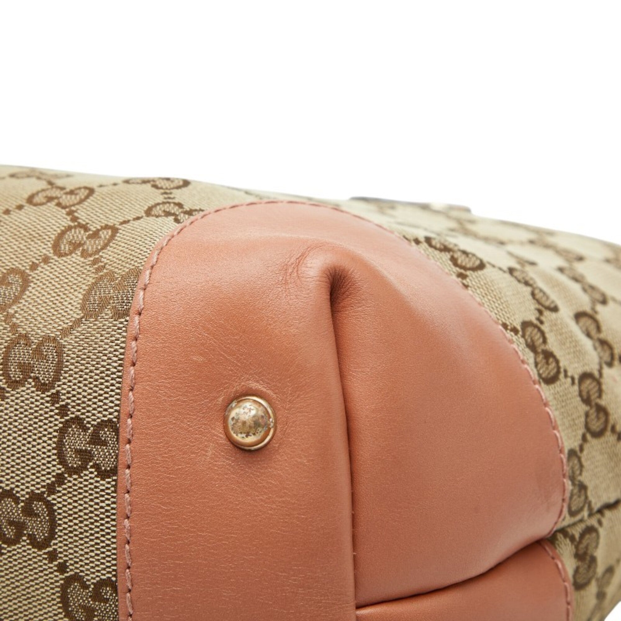 Gucci Beige Orange Canvas Leather Handbag Shoulder Bag (Pre-Owned)