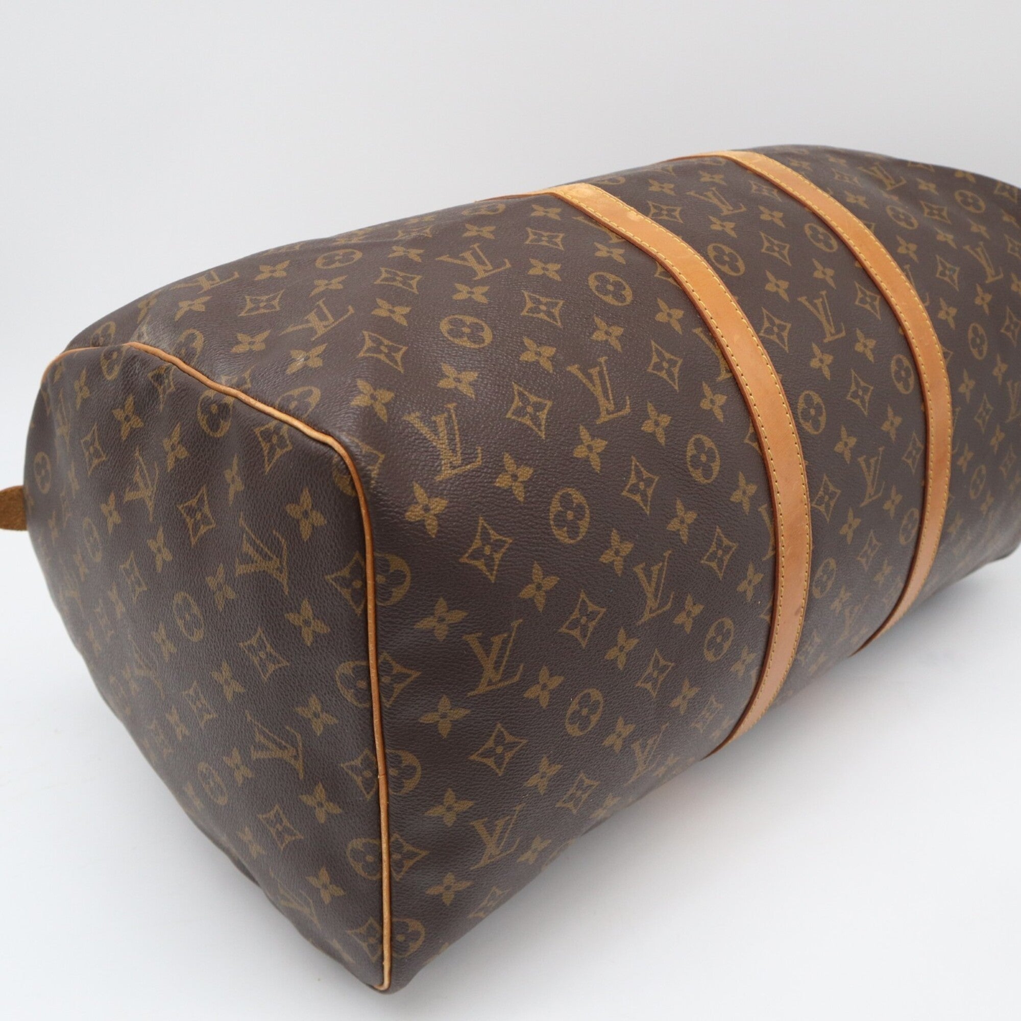 Louis Vuitton Monogram Beige Brown Coated Canvas Leather Boston Bag (Pre-Owned)