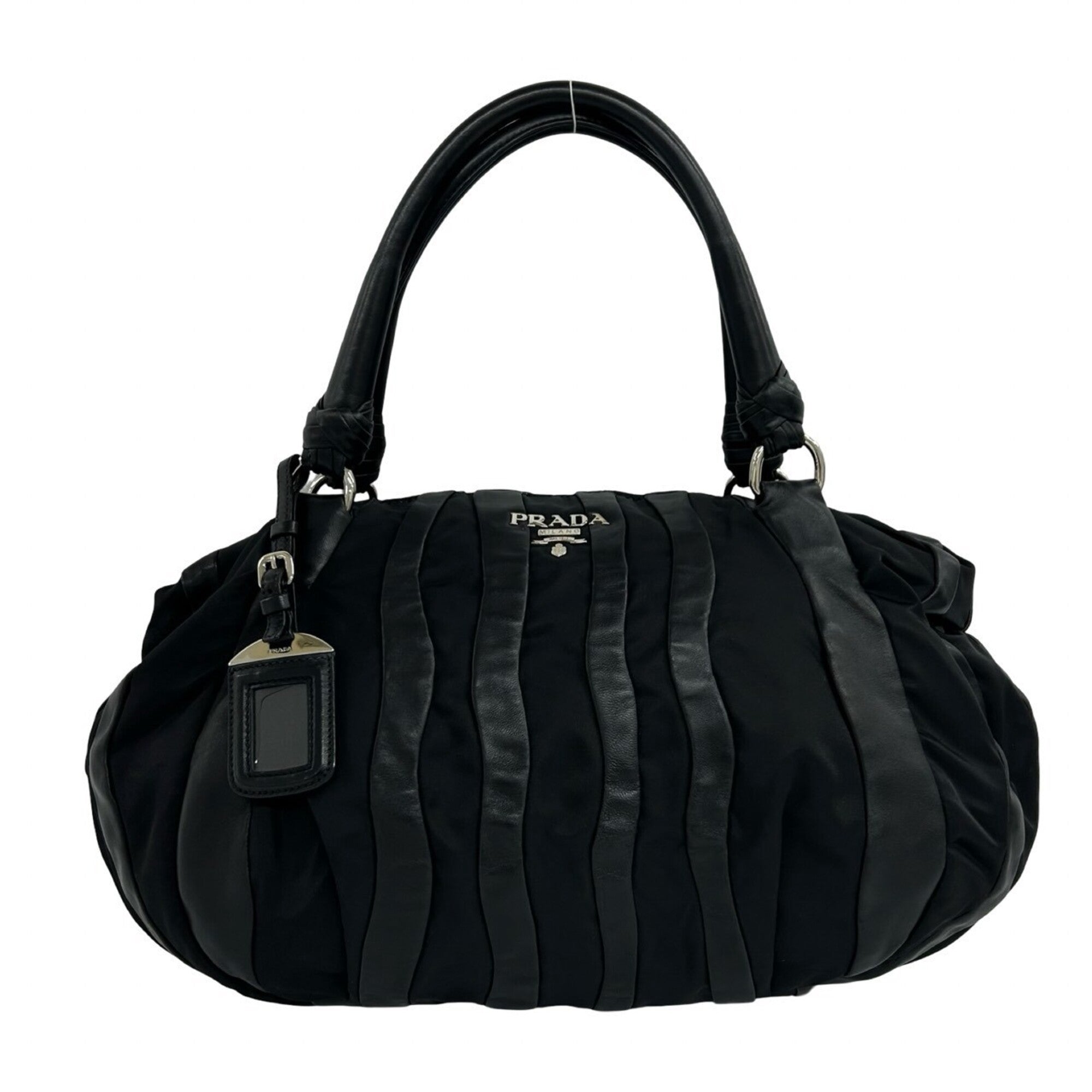 Prada Black Nylon Leather Boston Bag Handbag Tote Bag (Pre-Owned)