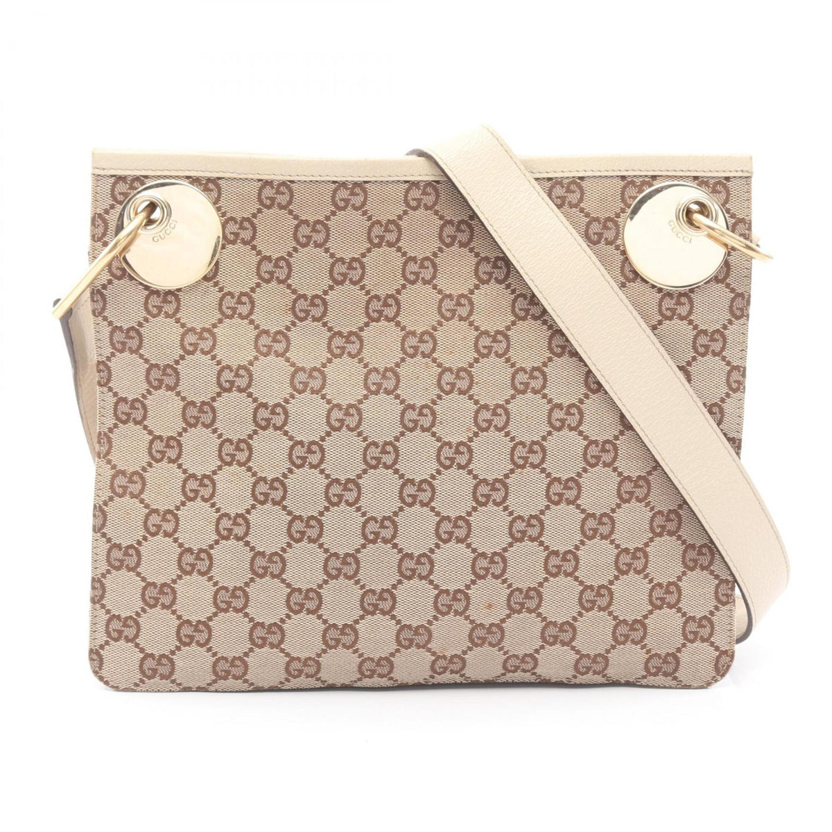 Gucci Beige Brown Gg Canvas Leather Handbag Shoulder Bag (Pre-Owned)