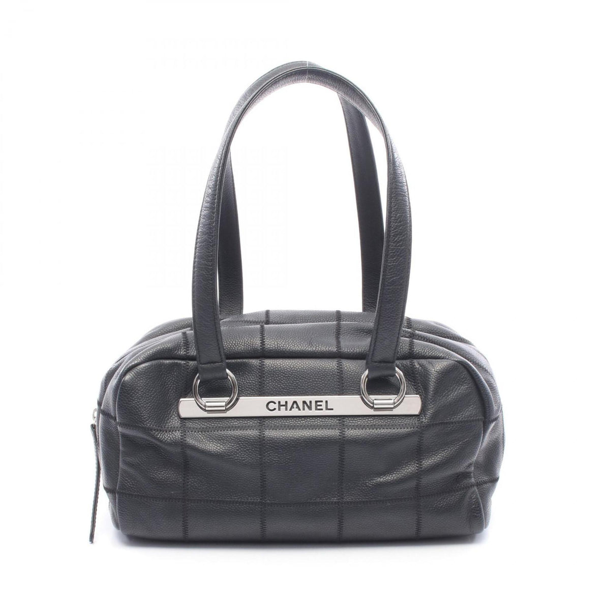 Chanel Black Grained Calfskin Boston Bag Handbag (Pre-Owned)