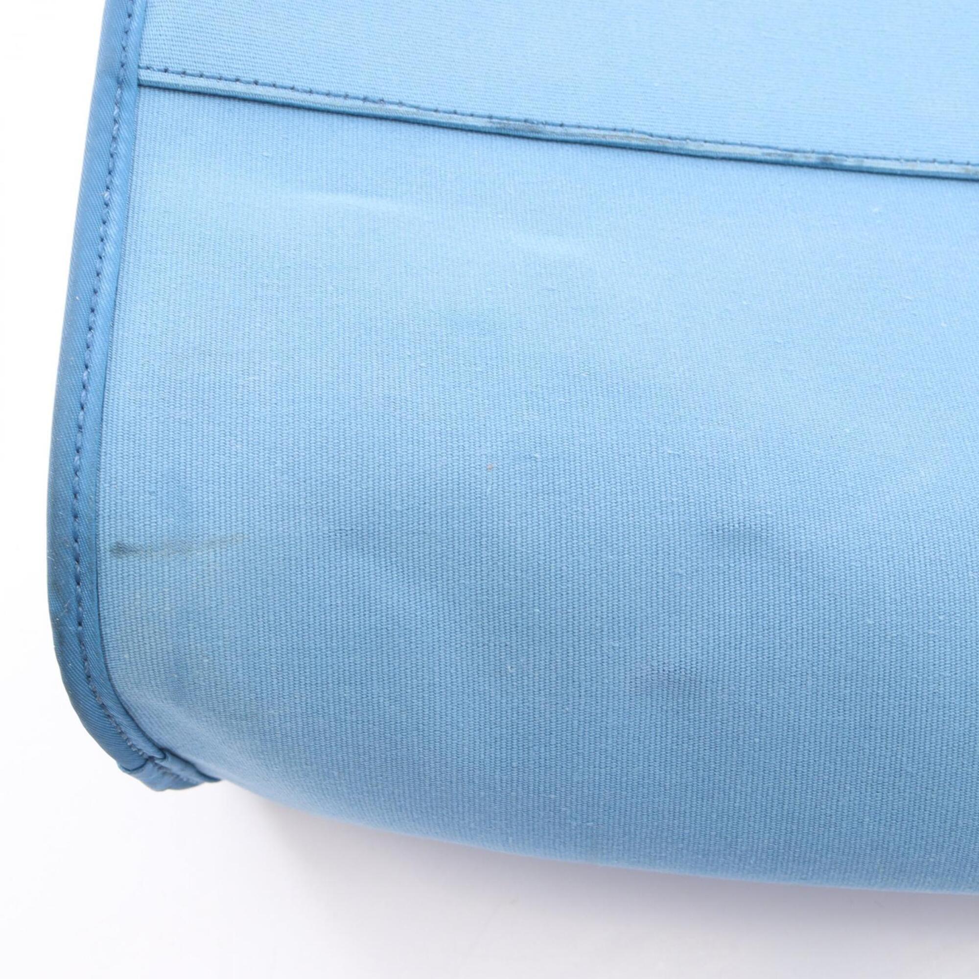 Hermes Blue Brown Toile Officier Leather Handbag Tote Bag (Pre-Owned)