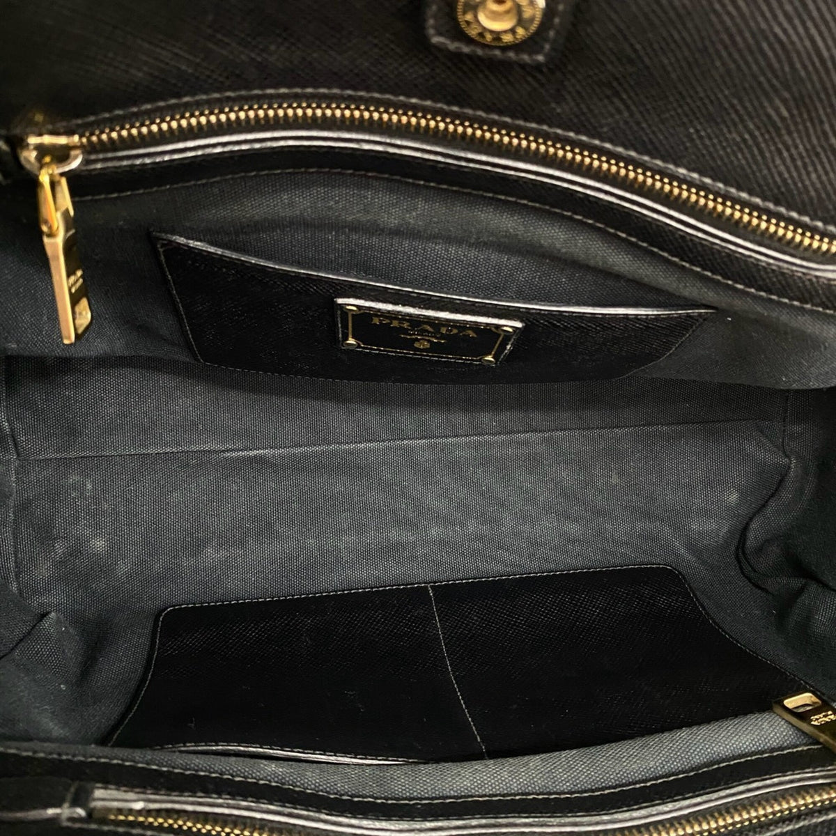 Prada Black Leather Canvas Handbag Shoulder Bag Tote Bag (Pre-Owned)