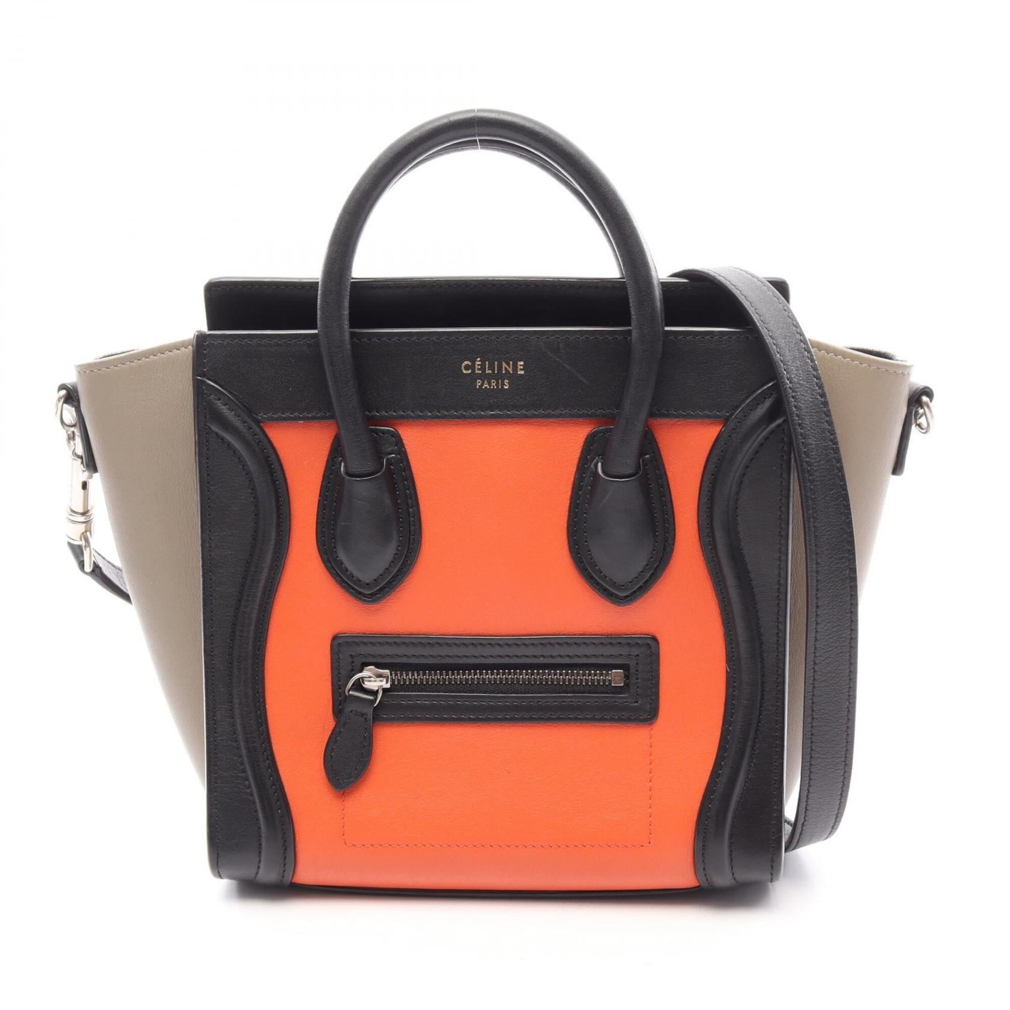 Celine Beige Black Orange Leather Handbag (Pre-Owned)