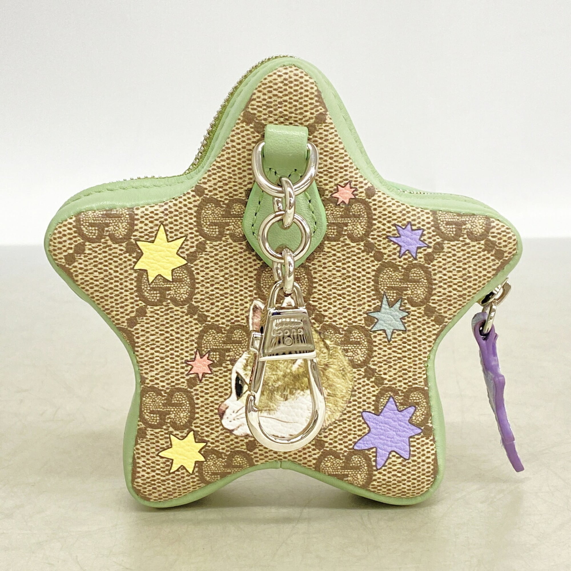 Gucci Beige Green Pvc Coin Purse/Coin Case (Pre-Owned)