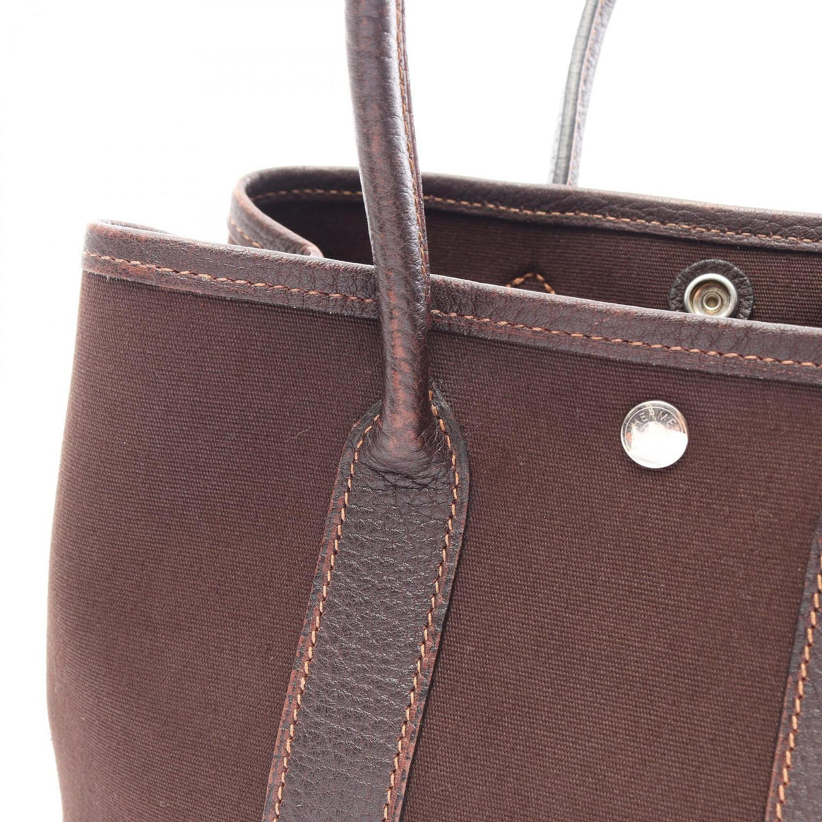 Hermes Brown Ebene Canvas Toile Officier Buffalo Leather Leather Handbag Tote Bag (Pre-Owned)