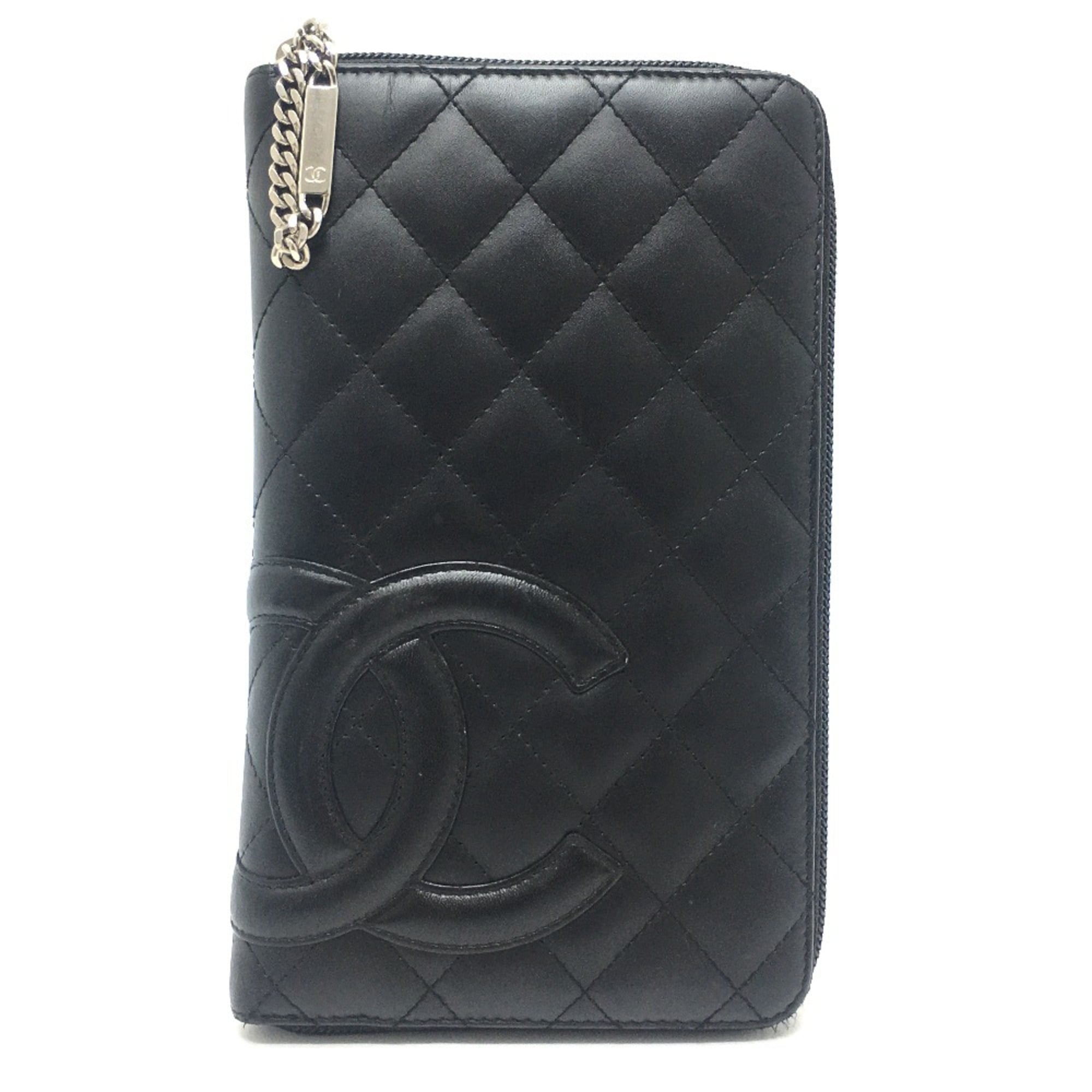 Chanel Cambon Black Pink Leather Long Wallet (Bi-Fold) (Pre-Owned)