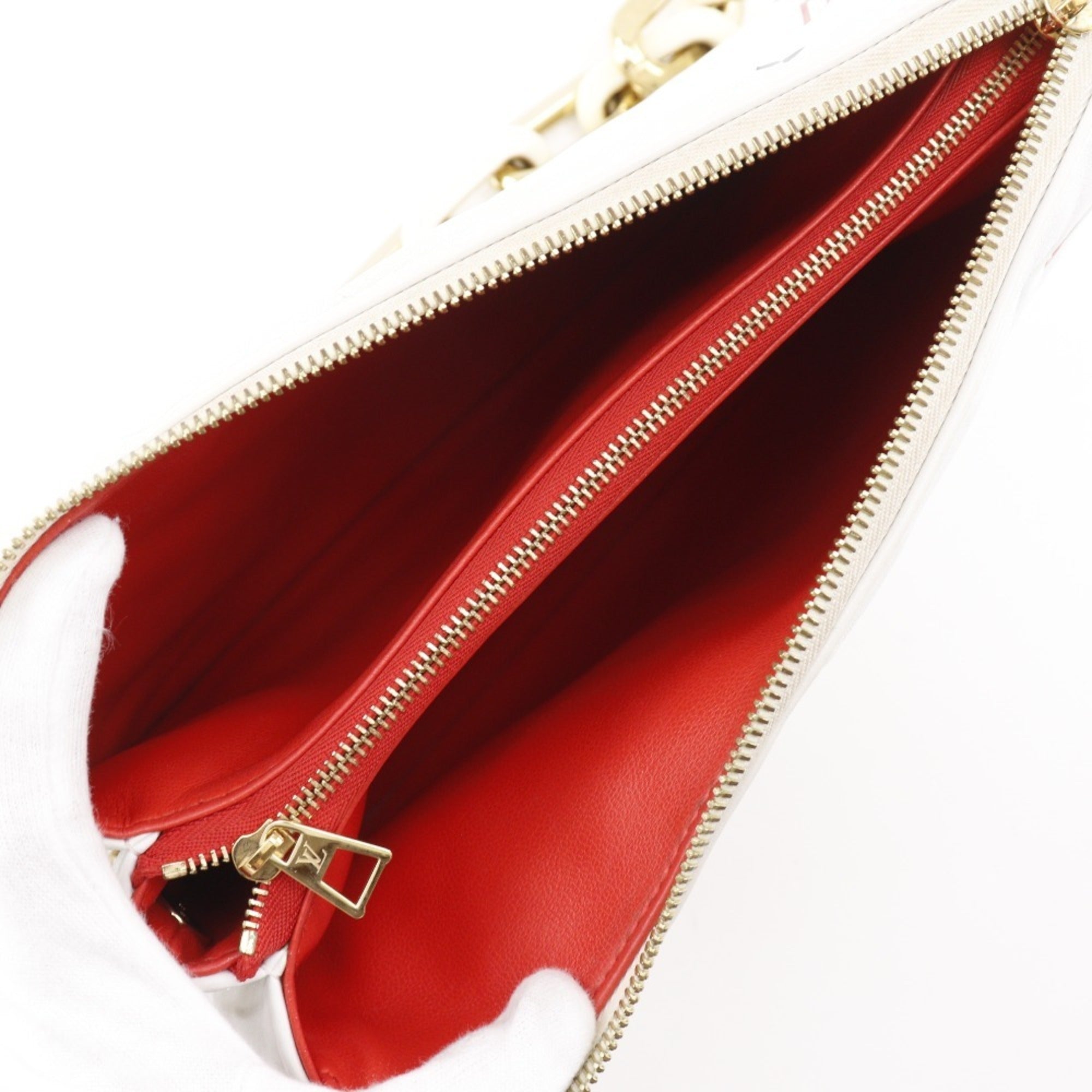 Louis Vuitton Navy Red Color White Leather Shoulder Bag (Pre-Owned)