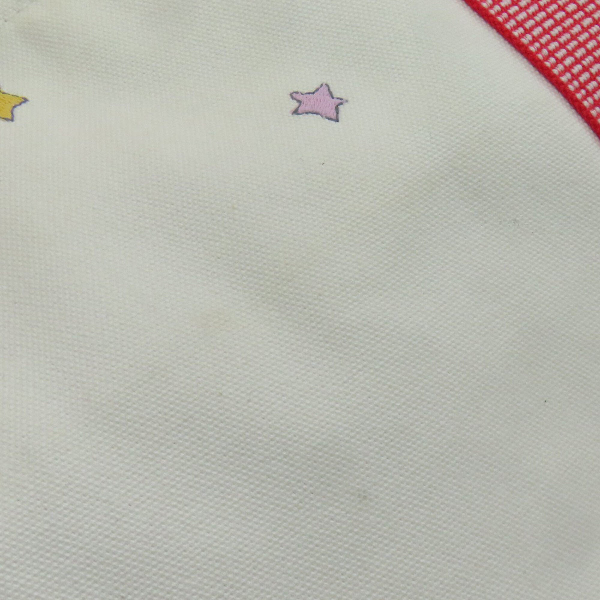 Hermes Red Color White Canvas Tote Bag (Pre-Owned)