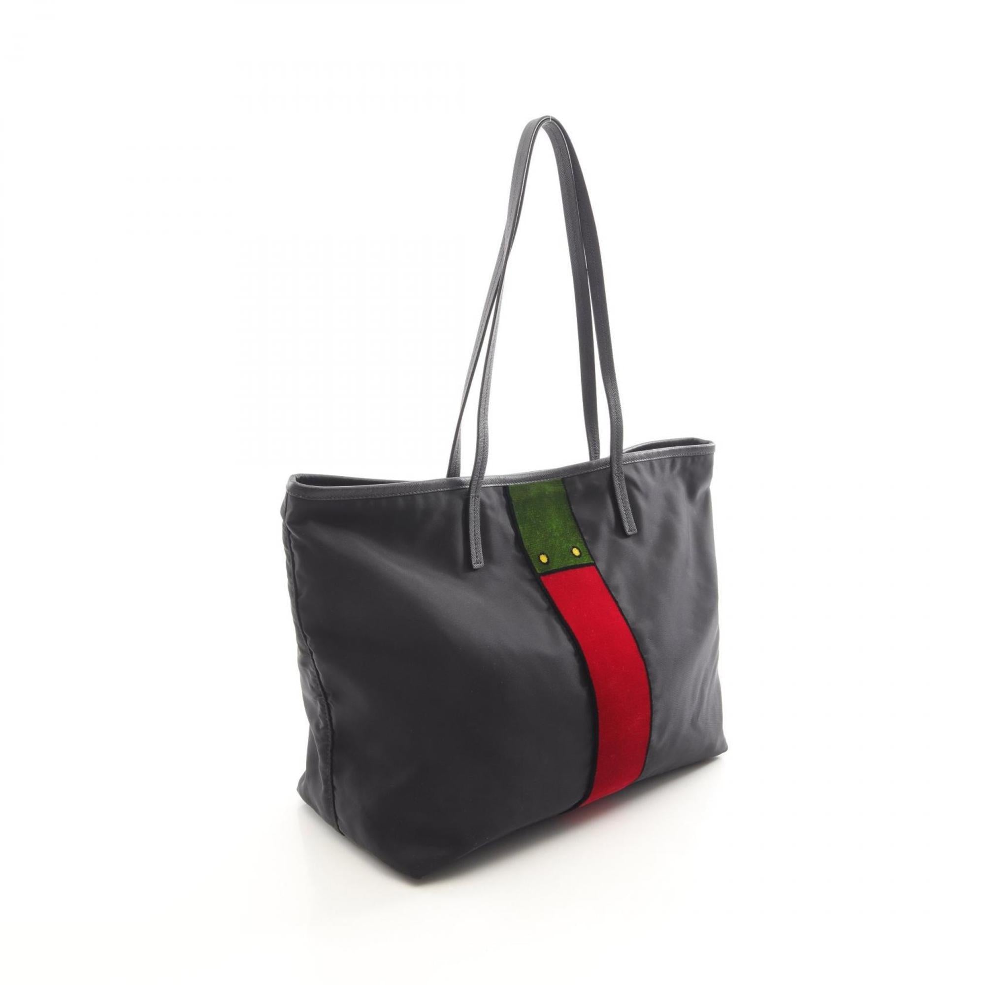 Prada Black Multi-Color Nylon Leather Tote Bag (Pre-Owned)