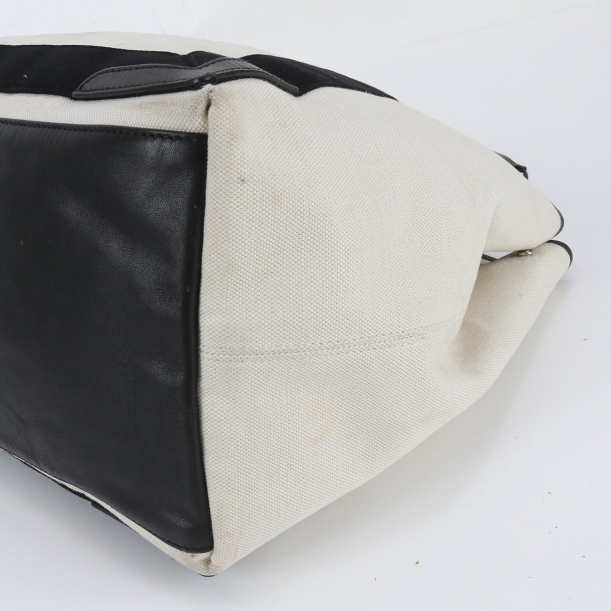 Balenciaga Black White Leather Canvas Handbag Shoulder Bag Tote Bag (Pre-Owned)
