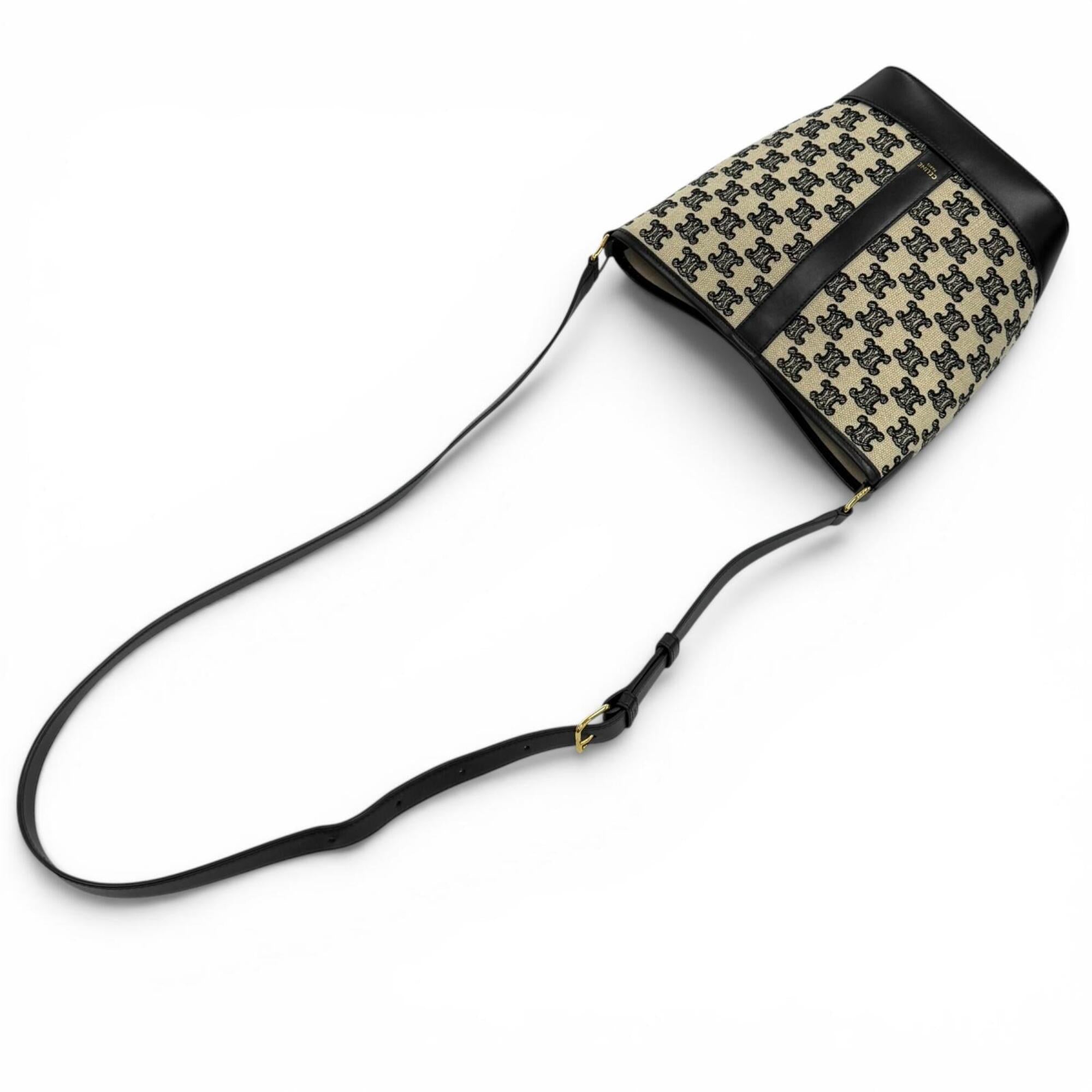 Celine Black Off-White Canvas Leather Shoulder Bag (Pre-Owned)