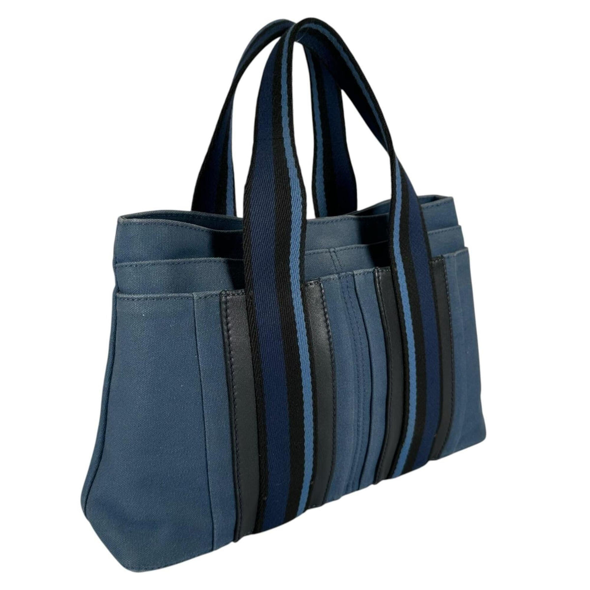 Hermes Black Blue Canvas Handbag Tote Bag (Pre-Owned)