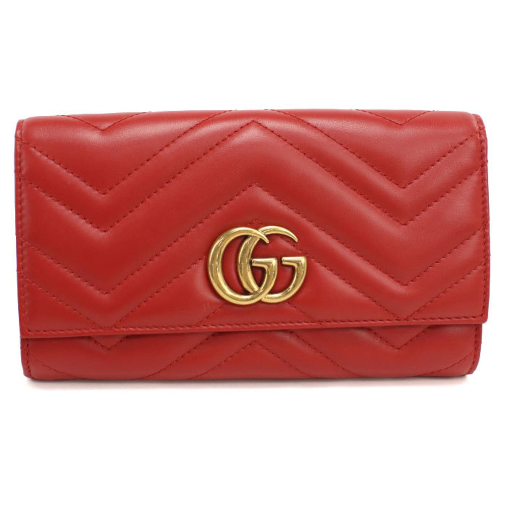 Gucci Red Color Quilting Long Wallet (Bi-Fold) (Pre-Owned)