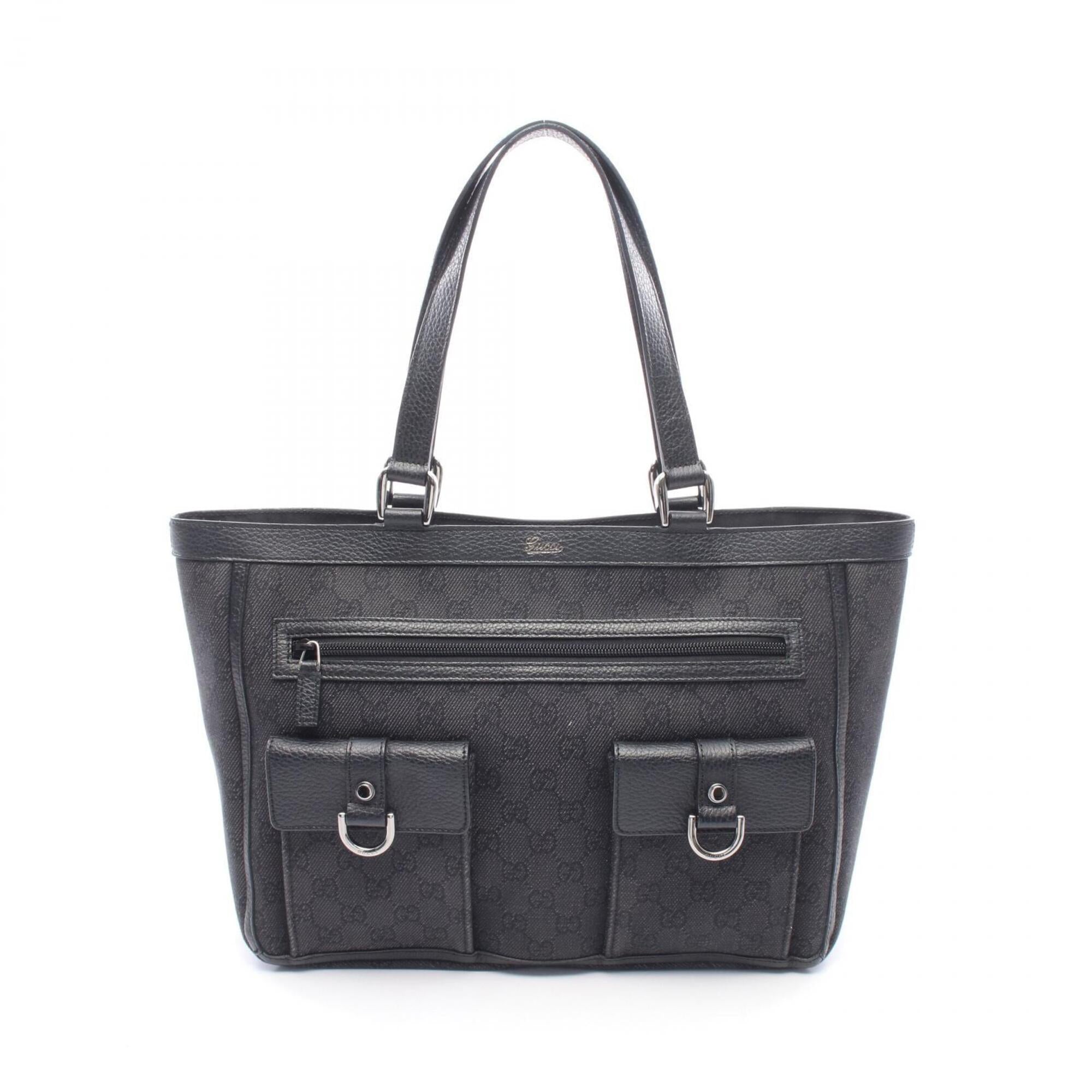 Gucci Black Canvas Leather Handbag Tote Bag (Pre-Owned)